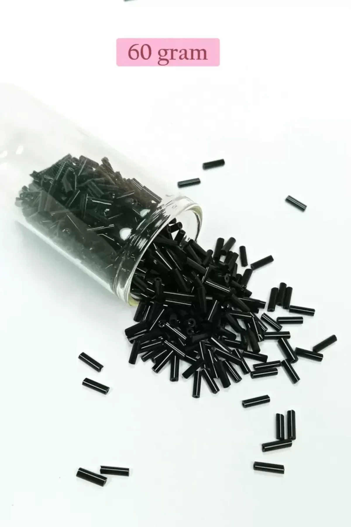 Uzun Boru Kesme Boncuk Çap 2mm Uzunluk 10 mm - 60 Gram - Siyah - BNC280