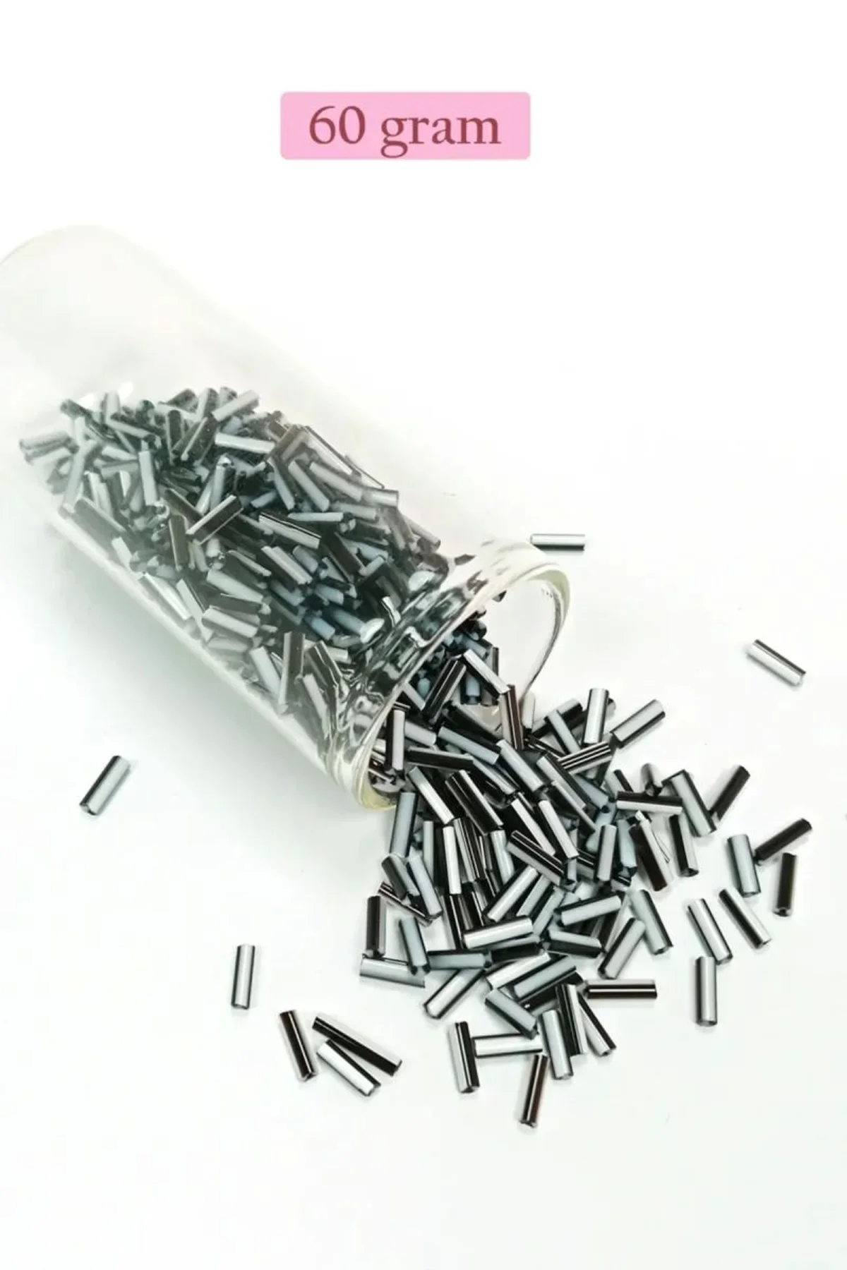 Uzun Boru Kesme Boncuk Çap 2mm Uzunluk 10 mm - 60 Gram - Siyah Beyaz - BNC290 - Just Cheap Store Görsel 3