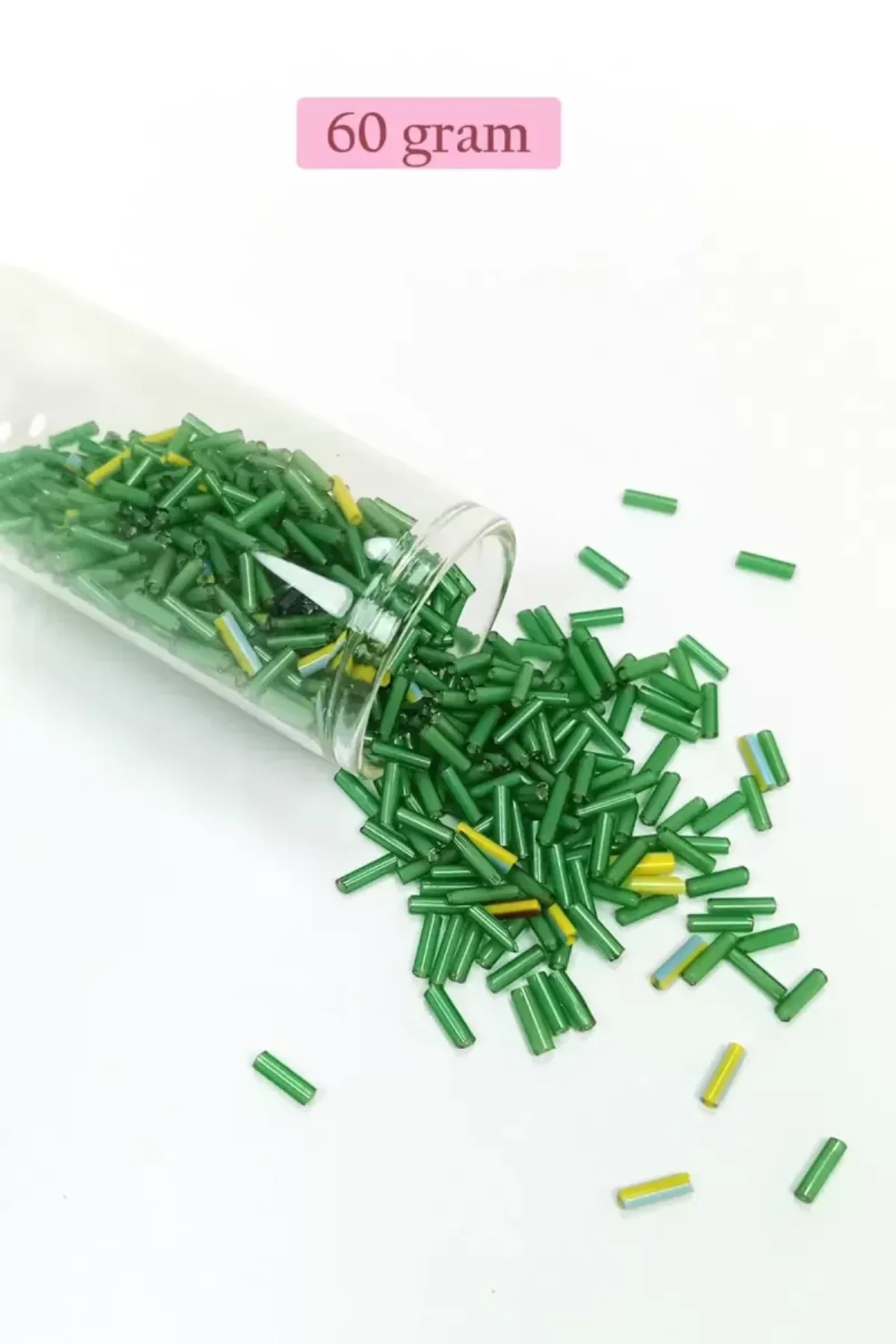 Uzun Boru Kesme Boncuk Çap 2mm Uzunluk 10 mm - 60 Gram - Yeşil - BNC295