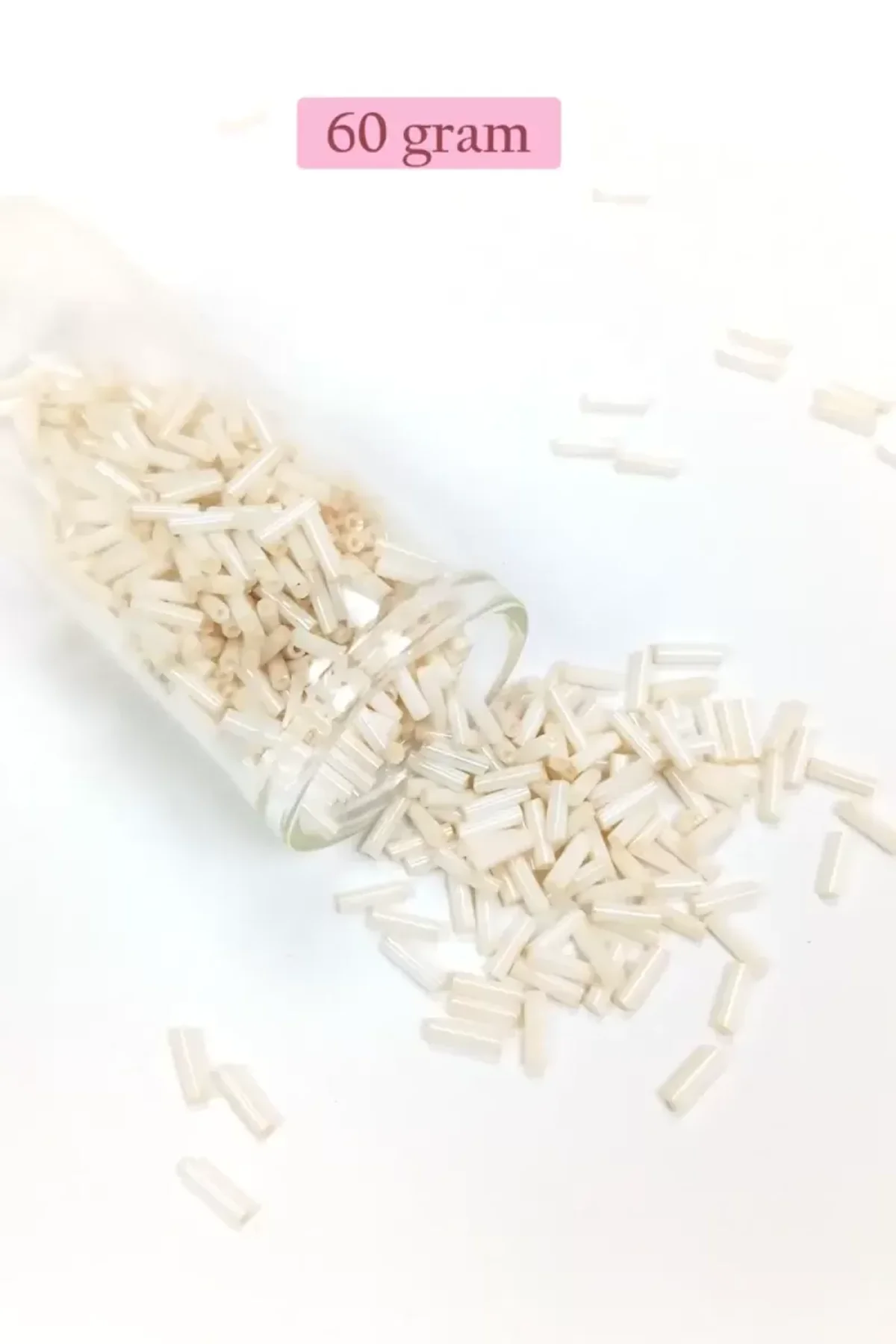 Uzun Boru Kesme Boncuk Çap 2mm Uzunluk 10 mm - 60 Gram - Açık Krem - BNC298