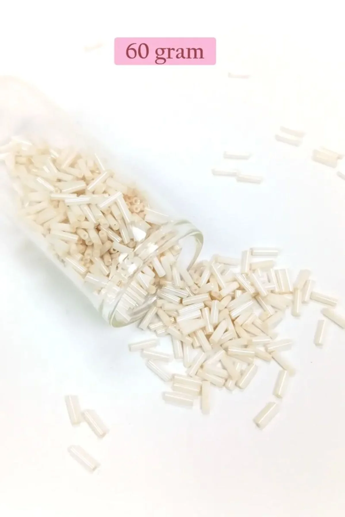 Uzun Boru Kesme Boncuk Çap 2mm Uzunluk 10 mm - 60 Gram - Açık Krem - BNC298 - Just Cheap Store Görsel 3