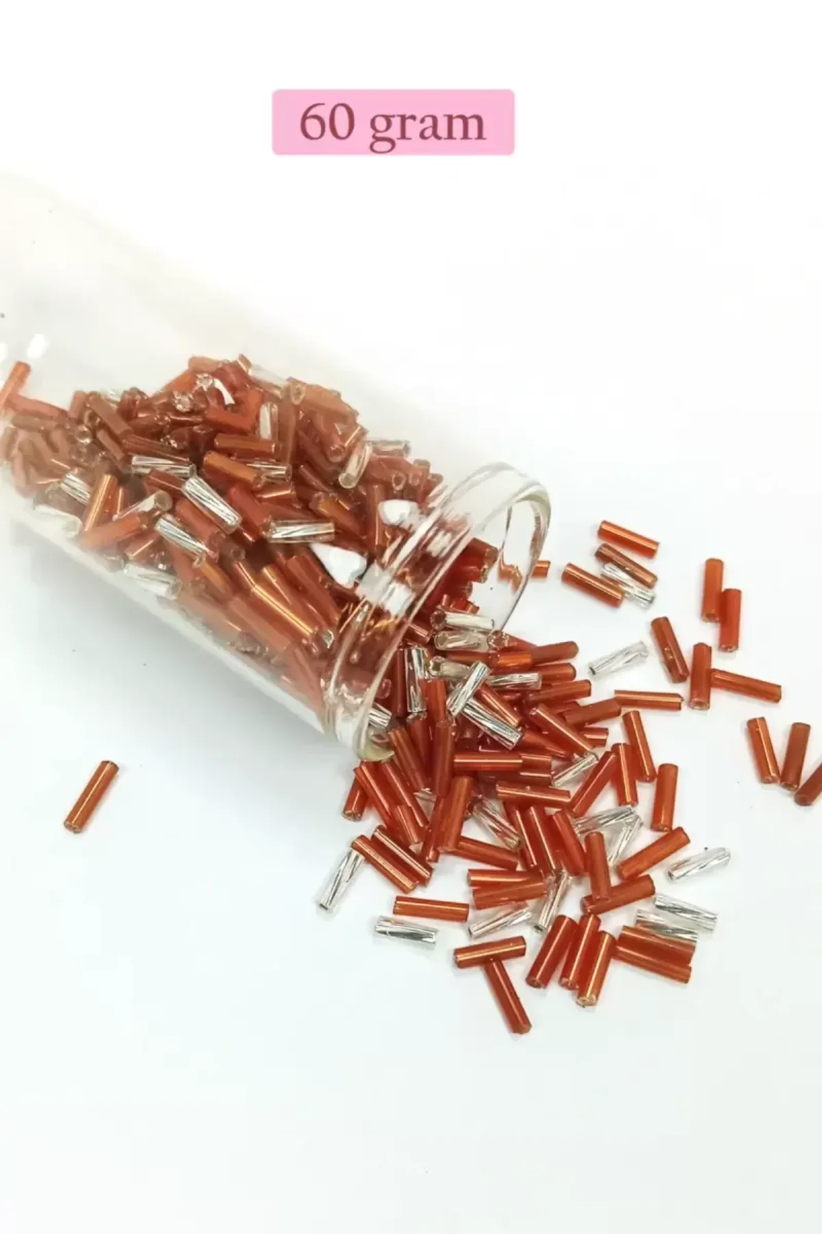Uzun Boru Kesme Boncuk Çap 2mm Uzunluk 10 mm - 60 Gram - Kahverengi Gümüş - BNC301