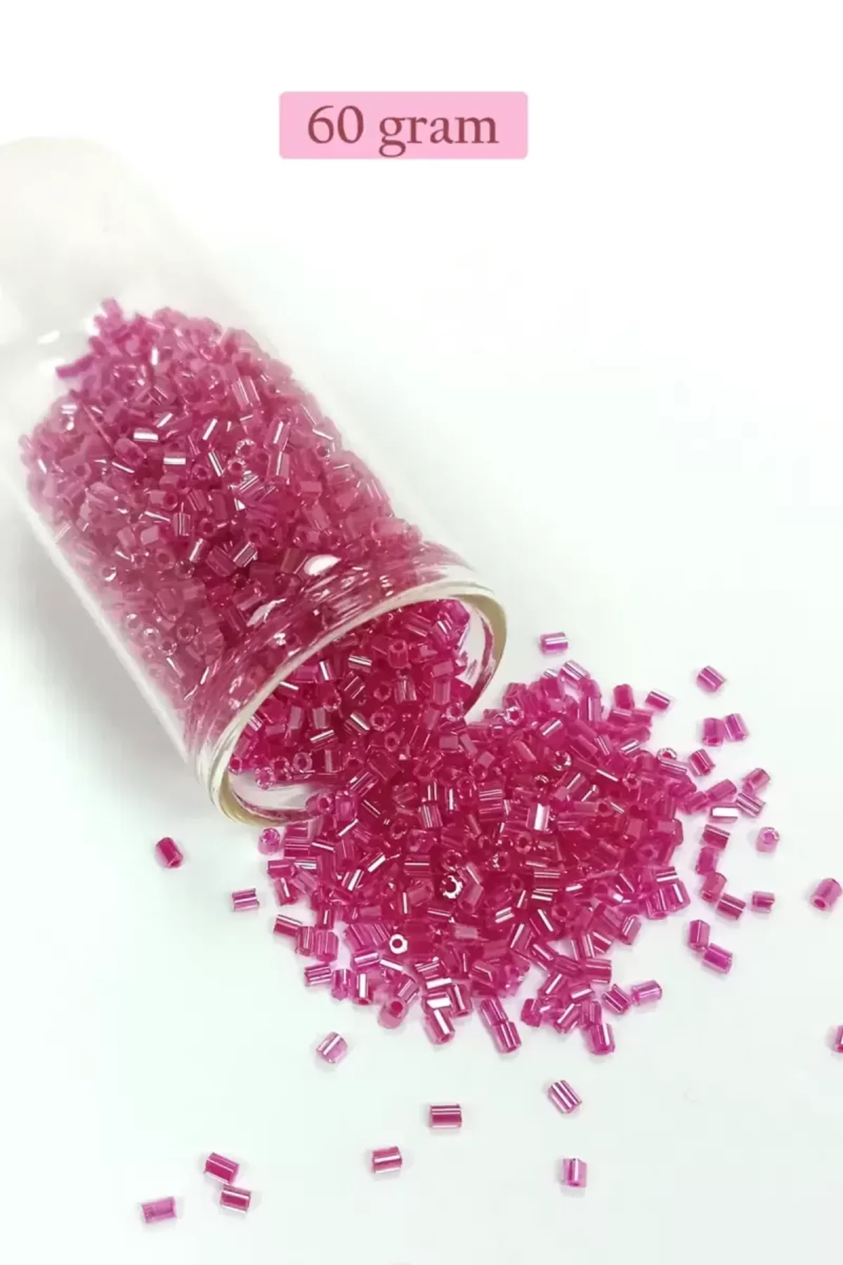 Kesme Cam Boncuk 2mm - 60 Gram - Şeffaf Koyu Pembe - BNC394