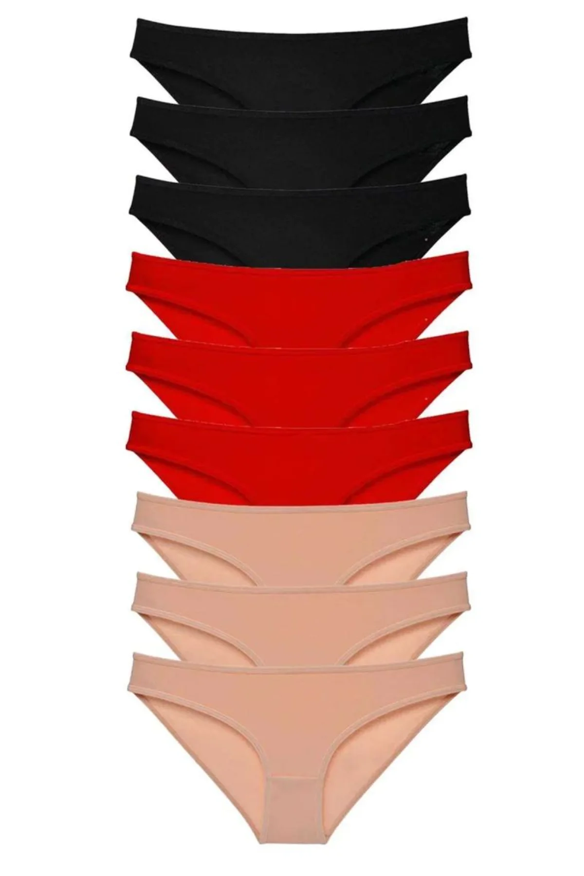 9 adet Süper Eko Set Likralı Kadın Slip Külot Siyah Kırmızı Ten mudanis - Just Cheap Store Görsel 5