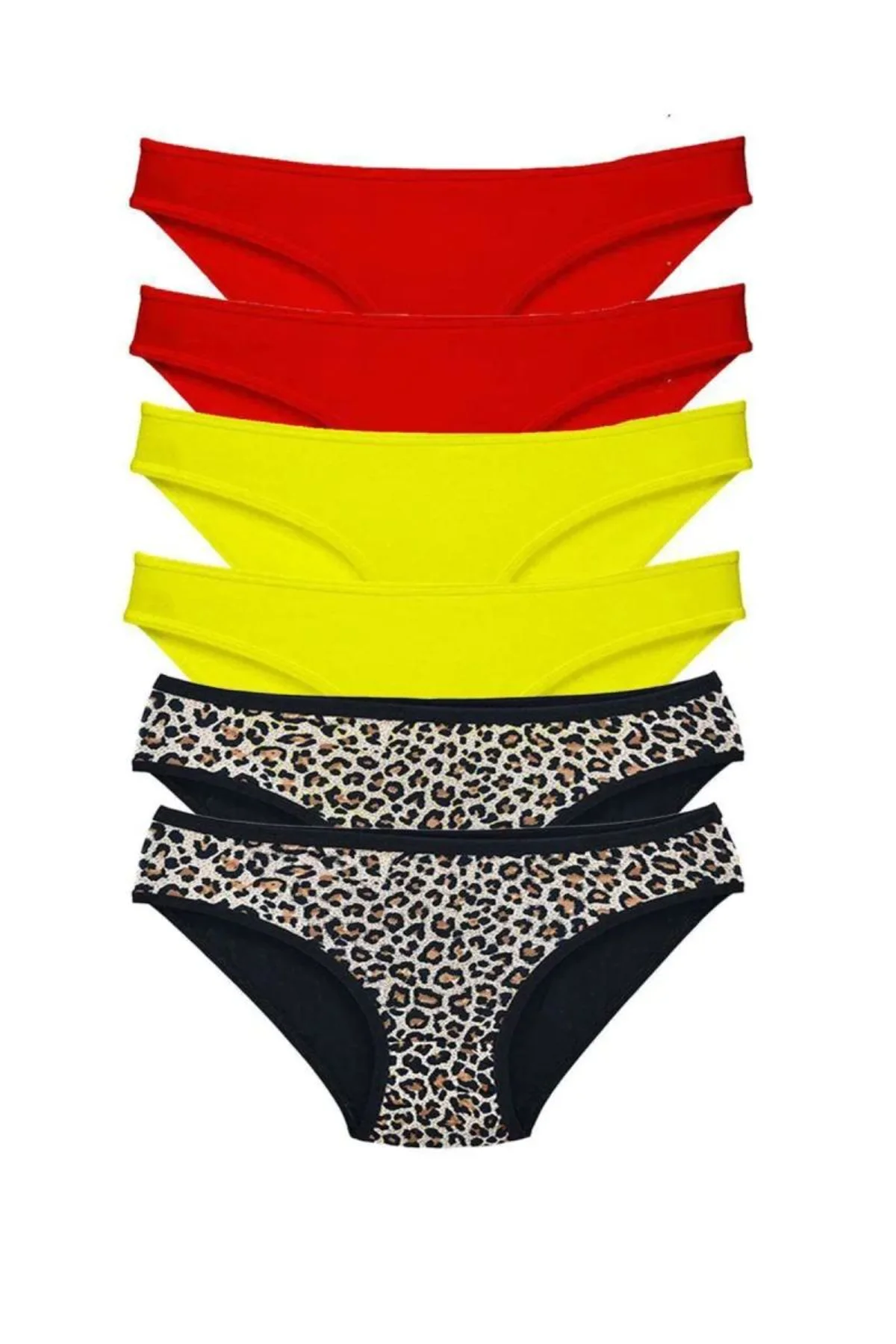 6 Adet Likralı Kadın Slip Külot Leopar Kırmızı Sarı mudanis - Just Cheap Store Görsel 5