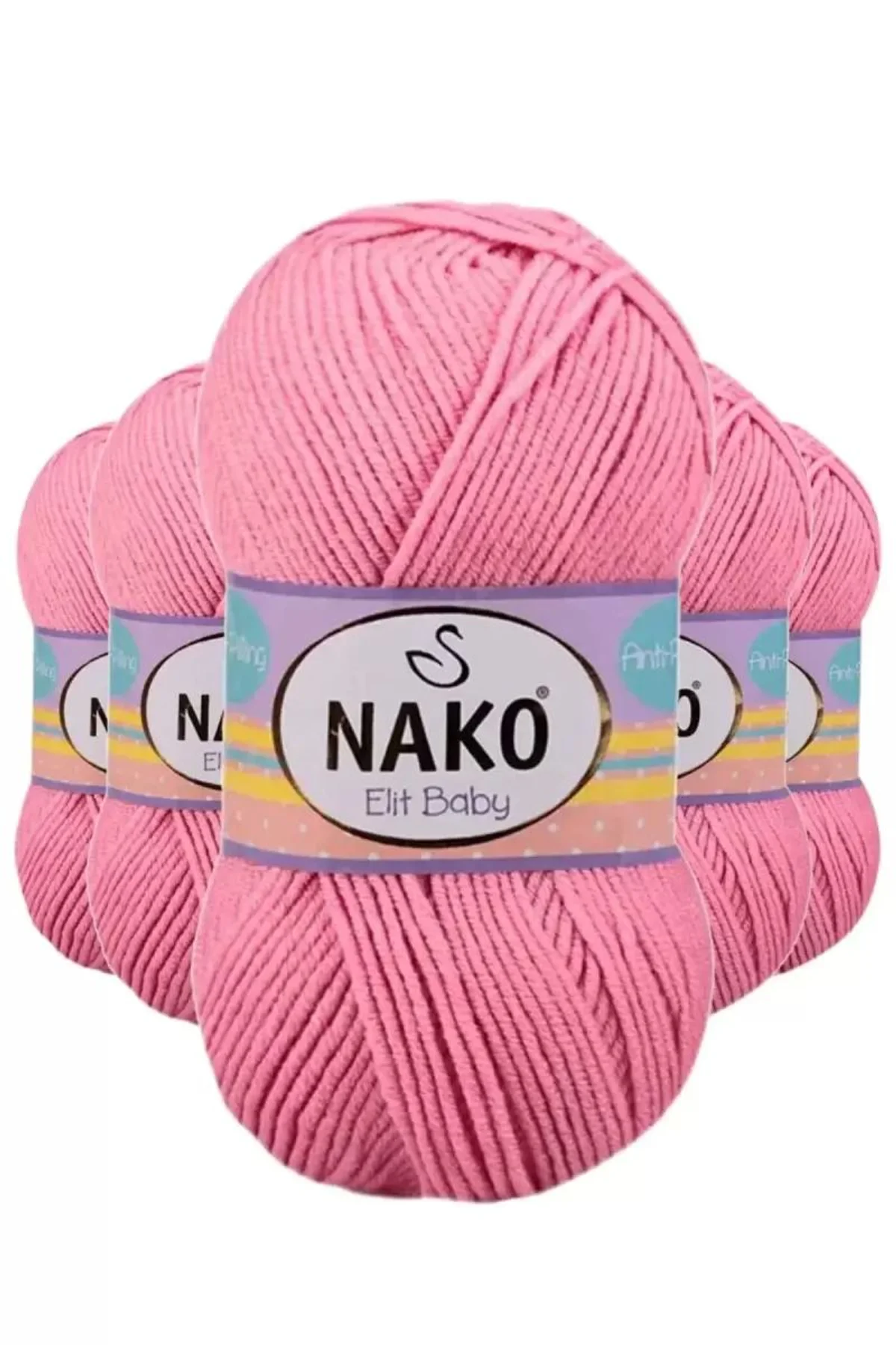 5 Adet Elite Baby El Örgü İpi Tüylenmeyen Bebek Yünü Pembe 6837 - nako mudanis - Just Cheap Store Görsel 2