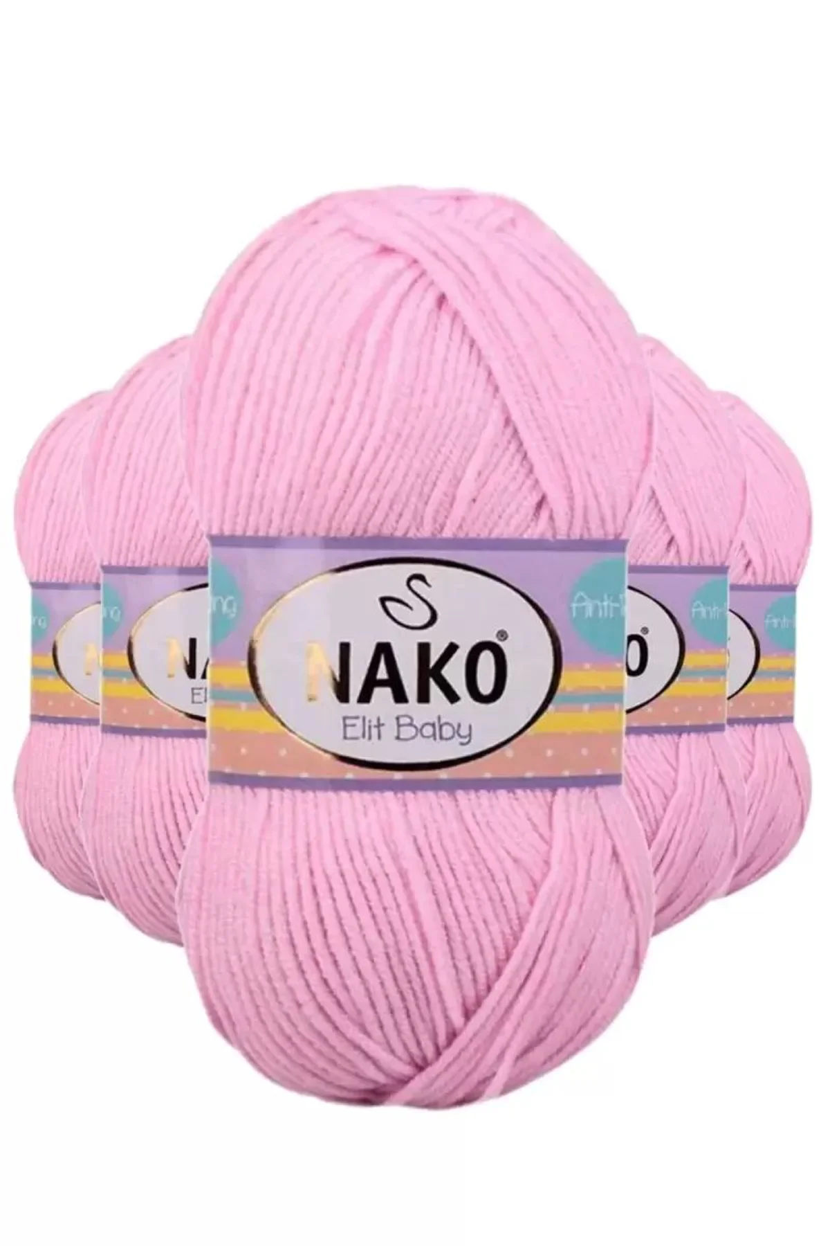 5 Adet Elite Baby El Örgü İpi Tüylenmeyen Bebek Yünü Açık Pembe 6936 - nako mudanis - Just Cheap Store Görsel 2