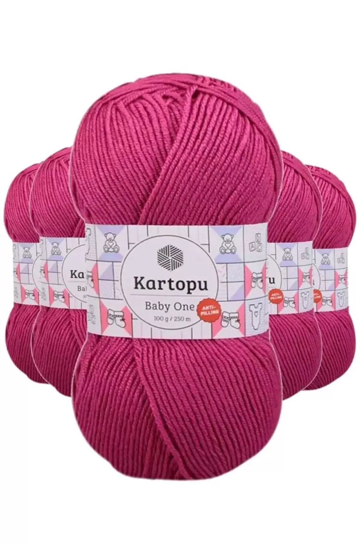 5 Adet Baby One Tüylenmeyen El Örgü İpi Yünü Fuşya K245 - kartopu mudanis - Just Cheap Store Görsel 2