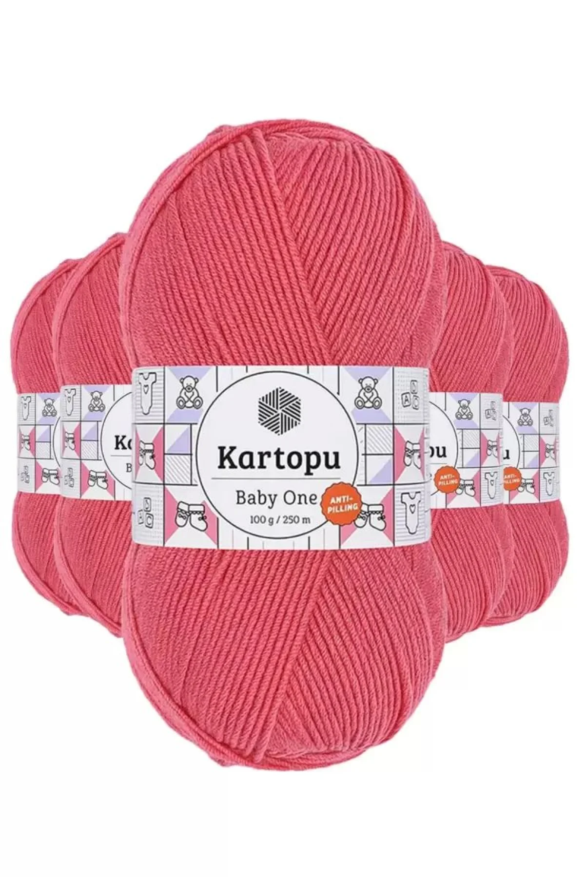 5 Adet Baby One Tüylenmeyen El Örgü İpi Yünü Pembe K254 - kartopu mudanis - Just Cheap Store Görsel 2