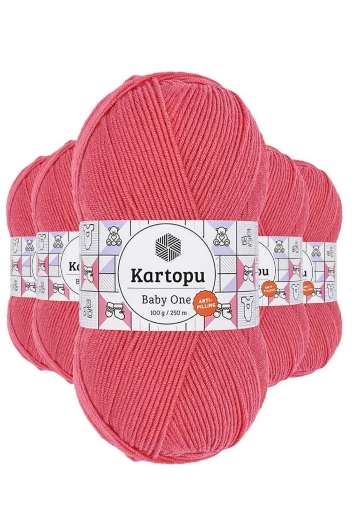 5 Adet Baby One Tüylenmeyen El Örgü İpi Yünü Pembe K254 - kartopu mudanis - Just Cheap Store Görsel 3
