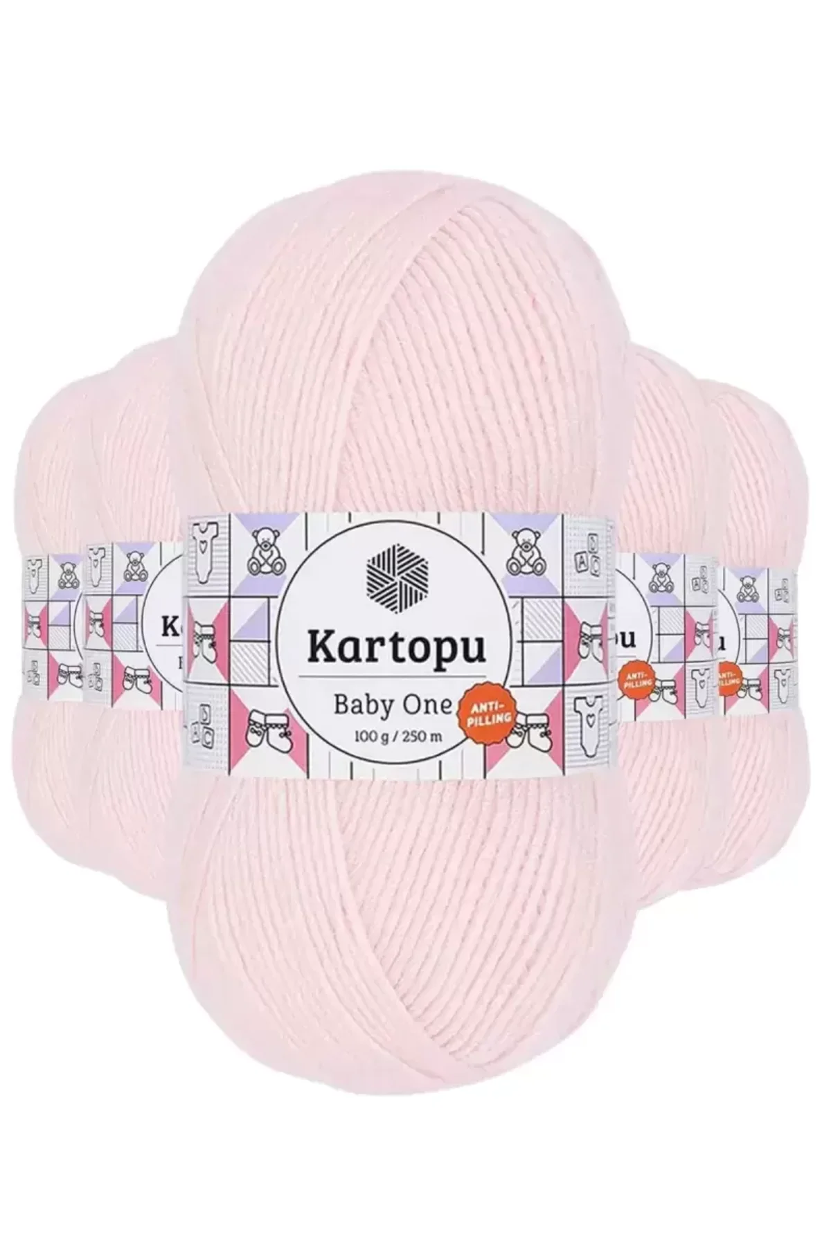 5 Adet Baby One Tüylenmeyen El Örgü İpi Yünü Bebe Pembe K255 - kartopu mudanis