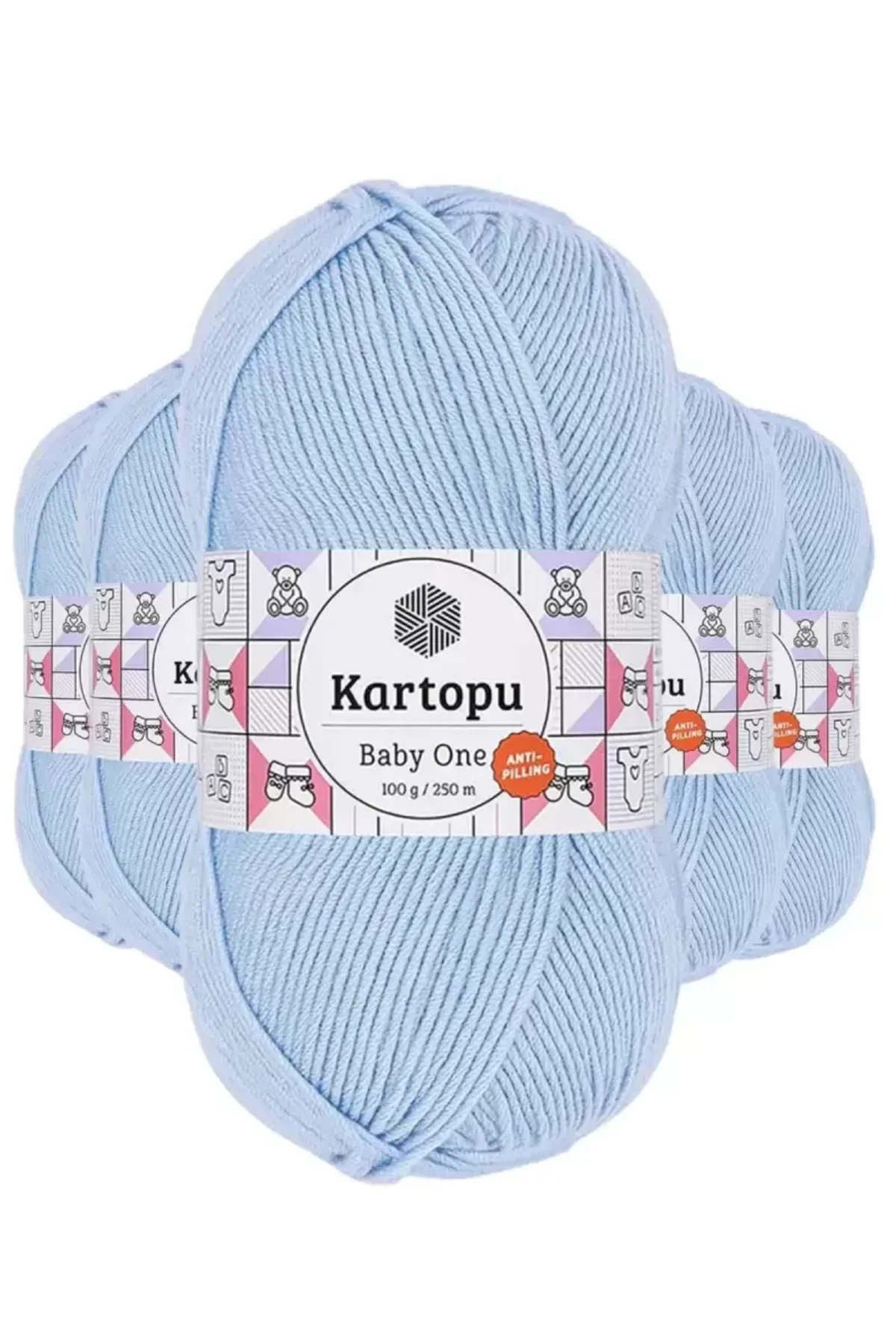 5 Adet Baby One Tüylenmeyen El Örgü İpi Yünü Mavi K544 - kartopu mudanis