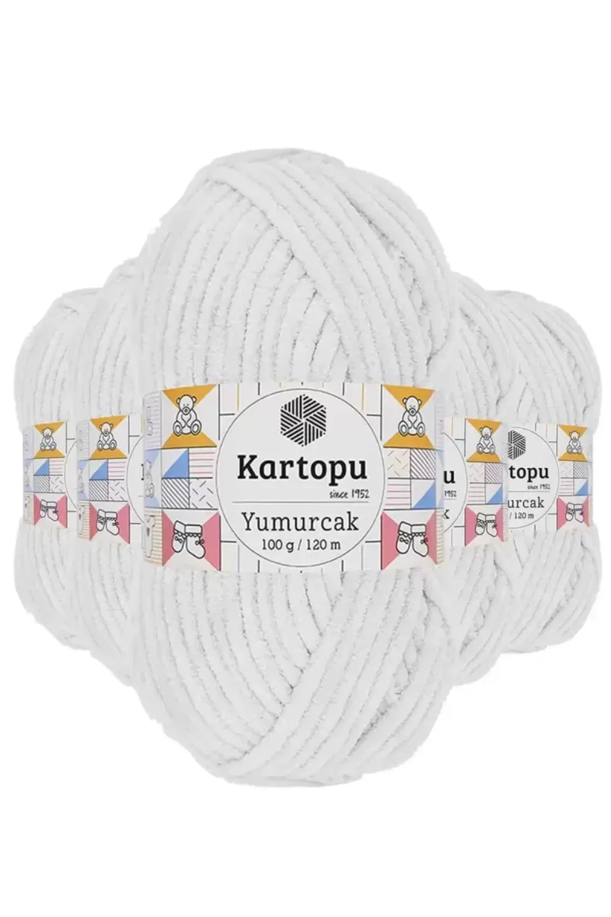 5 Adet Yumurcak Kadife El Örgü İpi Kar Beyaz K010 - kartopu mudanis