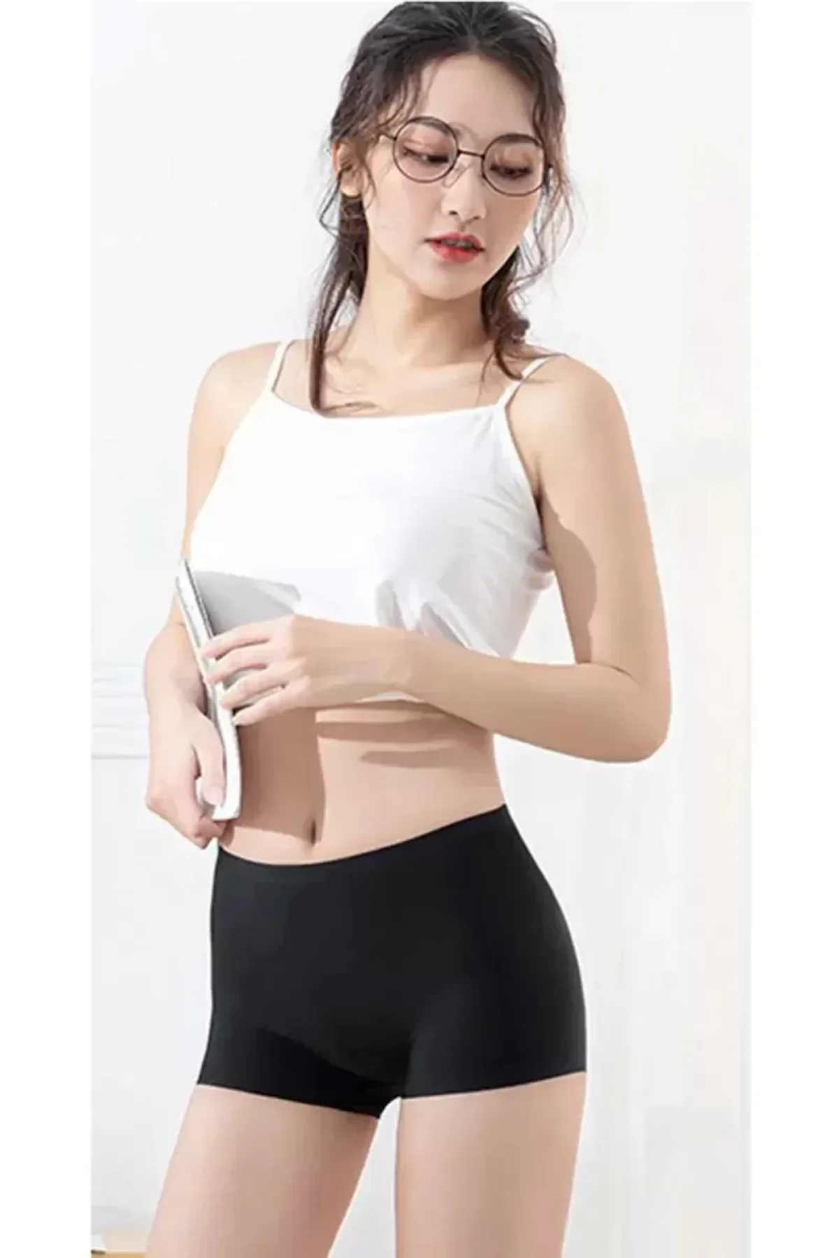 2 Adet Kadın Dikişsiz Görünmez İz Yapmaz Mini Şort Boxer Siyah Ten mudanis - Just Cheap Store Görsel 4