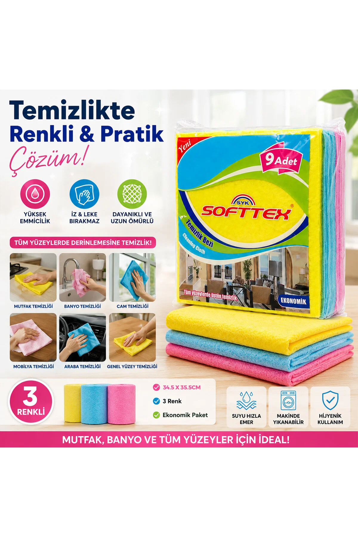 ACORD KOD-384 9 PARÇA TEMİZLİK BEZİ 35X37CM - Just Cheap Store Görsel 2