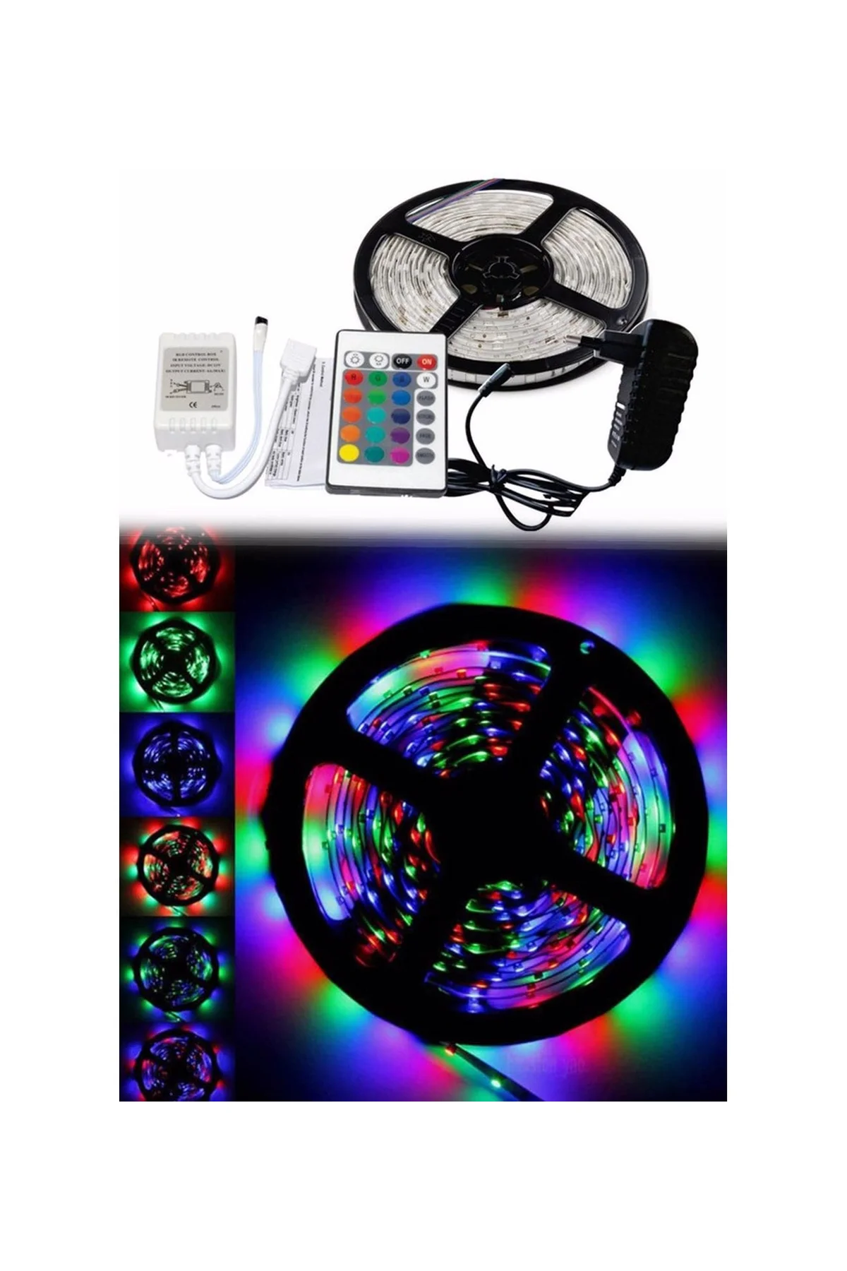 5 Metre Rgb Şerit Led Seti-İç ve Dış Mekan Silikonlu-Tak Çalıştır