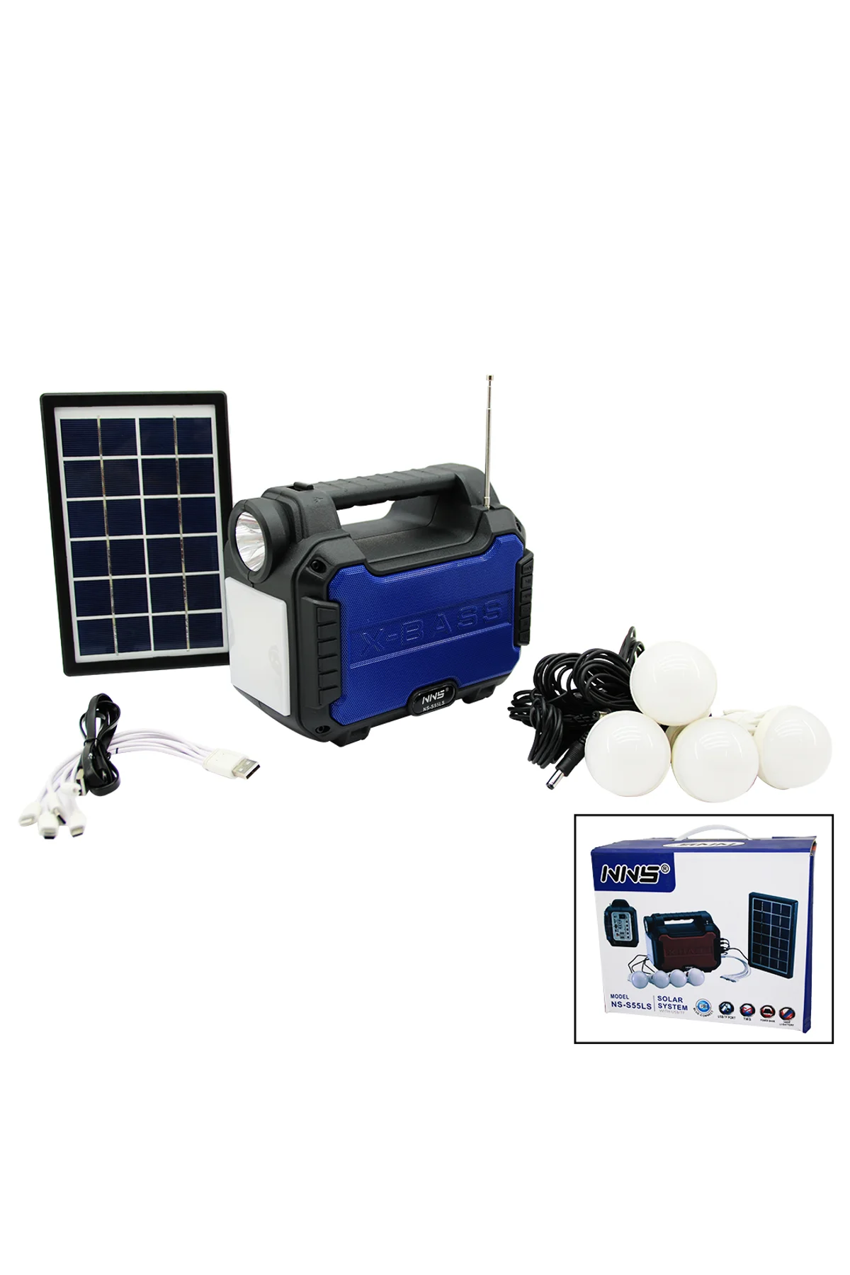 3IN1 - SOLAR 2İN1 SABİT EL FENERİ - RADYO - MP3 BLUETOOTH - USB/ TF PORT - 4 PARÇA AMPUL KABLOLU - P