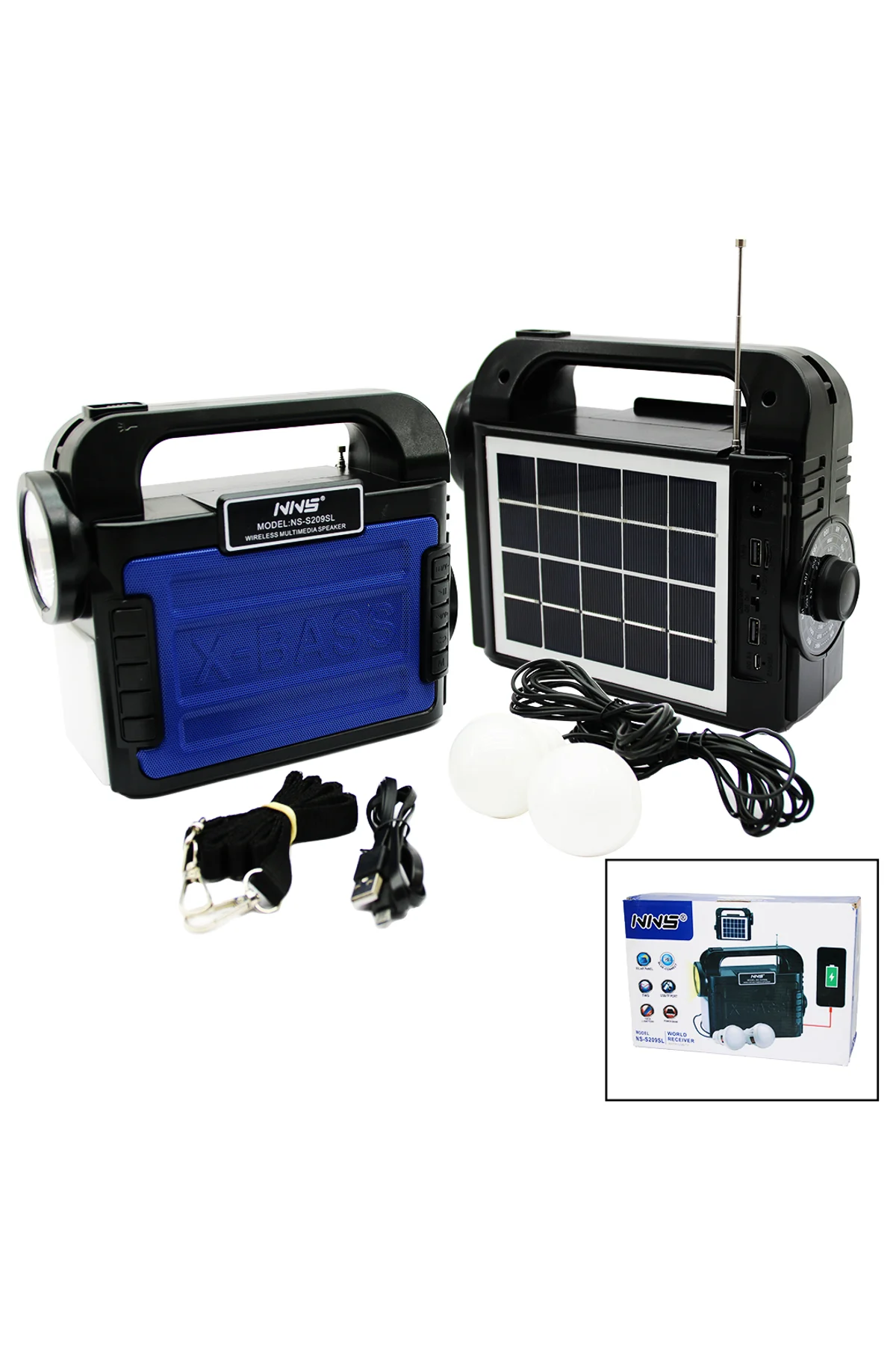 3IN1 - SOLAR 2İN1 EL FENERİ - RADYO - MP3 BLUETOOTH - USB/ TF PORT - 2 PARÇA AMPUL KABLOLU - POWERBA
