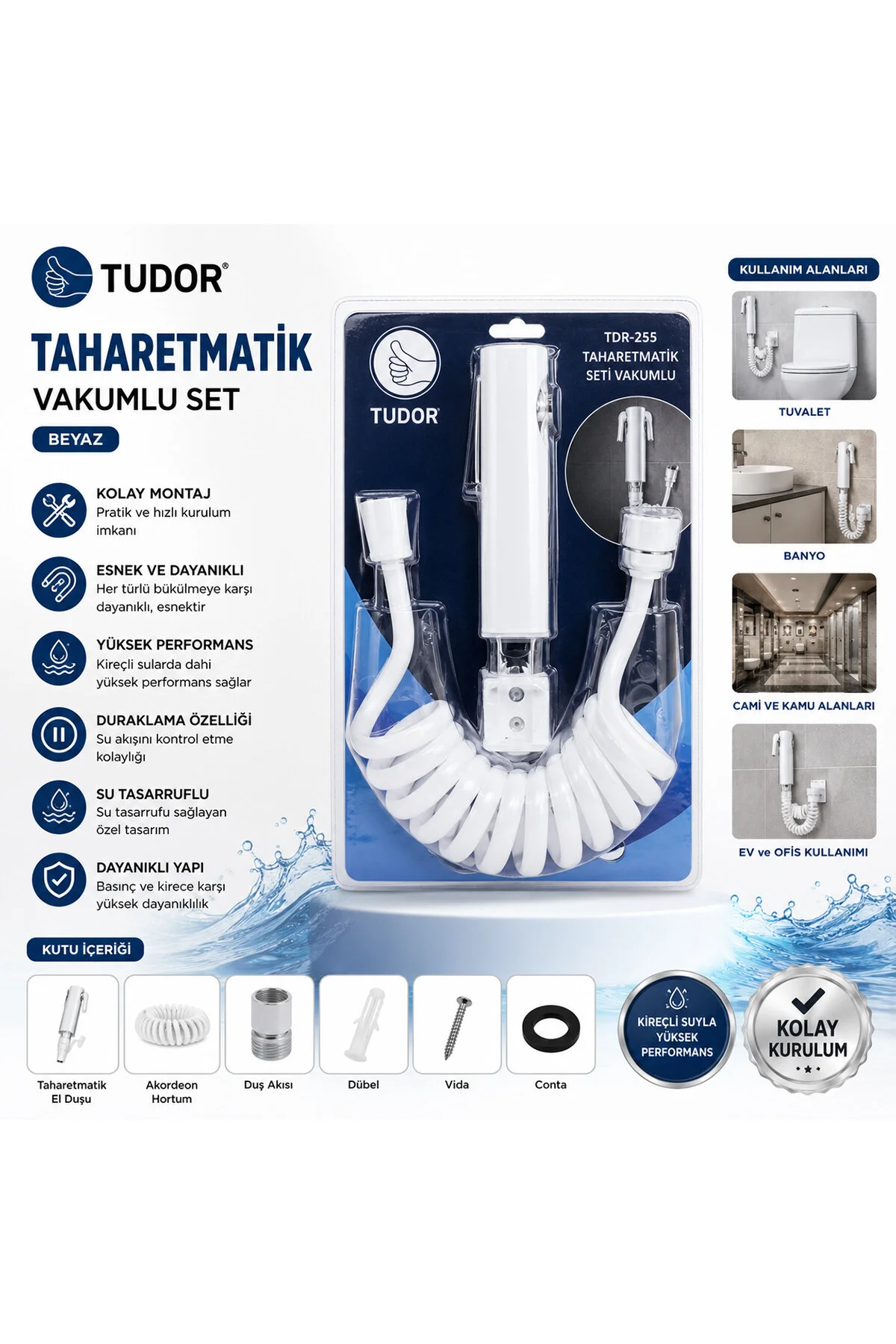 BEYAZ TAHARATMATİK SETİ TAHARATMETİK EL DUŞU- HORTUM - MAFSAL VAKUMLU SET (4741)