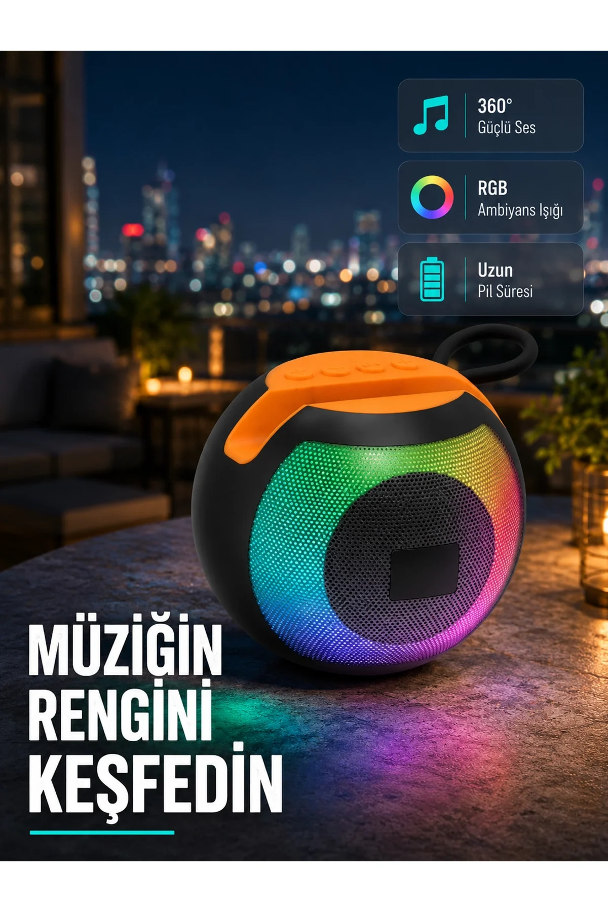 Bluetooth 5.0 Hoparlör – Rgb Işıklı, Güçlü Bas Ve 360° Surround Ses