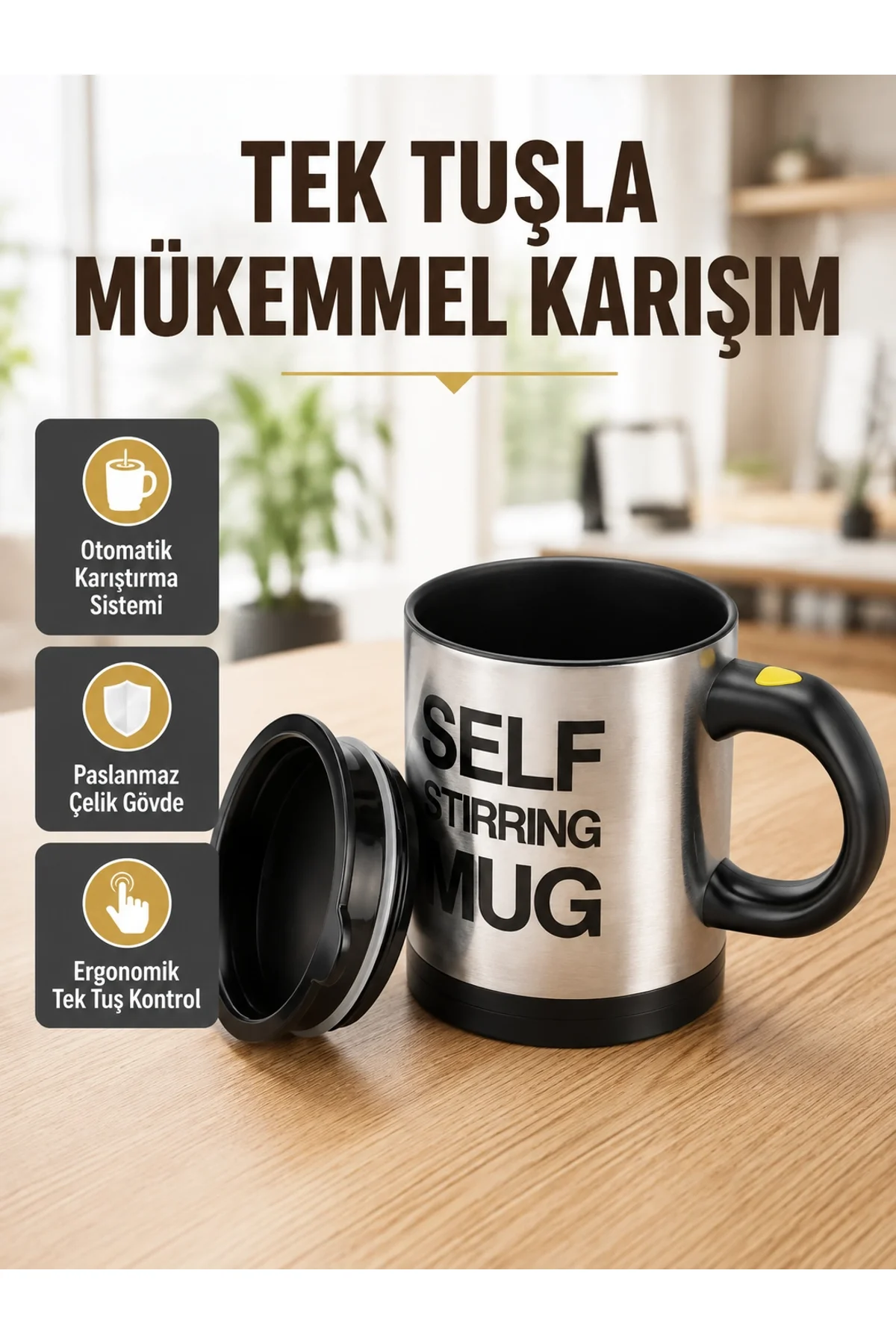 Akıllı Kendi Kendini Karıştıran Termal Kupa – Paslanmaz Çelik