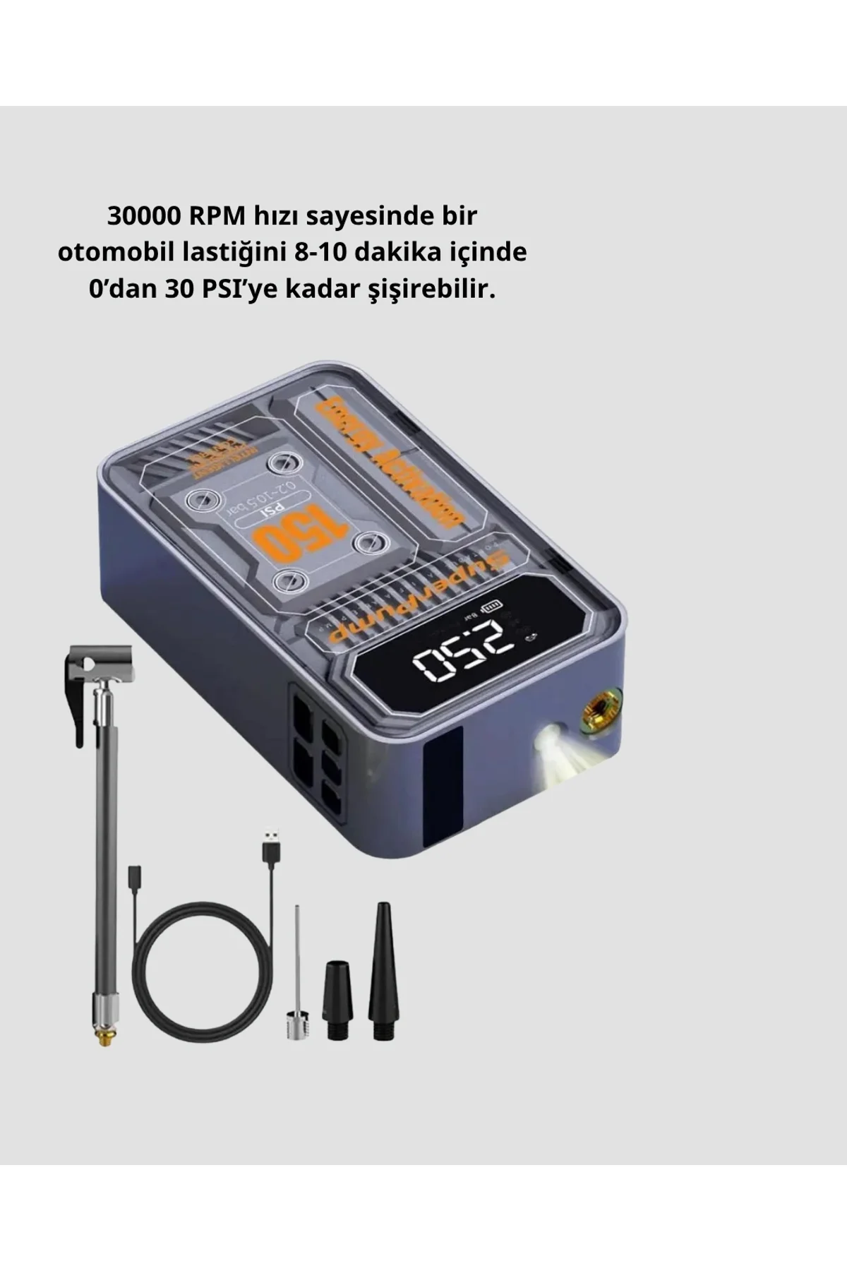 Şarjlı Kablosuz Hava Pompası – 150 Psı Basınç, Led Ekran Ve 6000mah Batarya - Just Cheap Store Görsel 5
