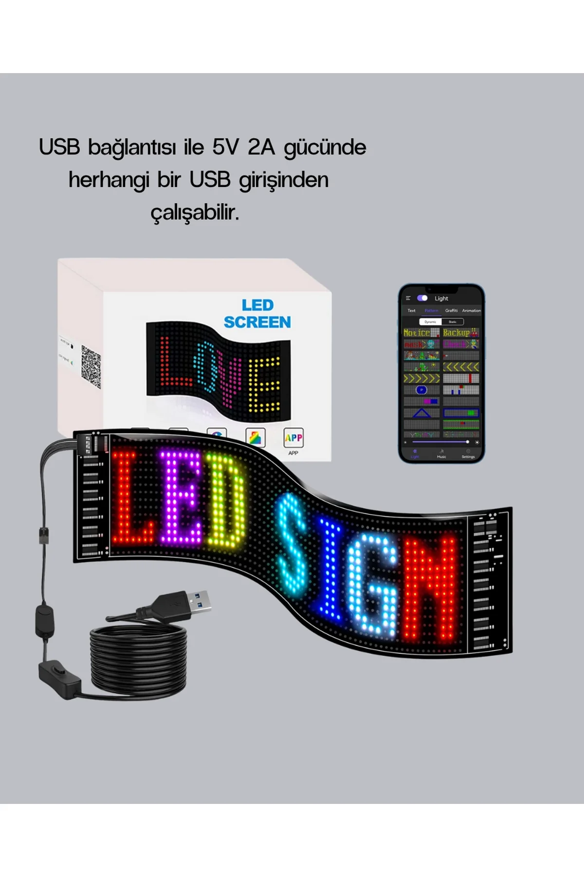 Rgb Led Panel – Usb Güç Girişli, Gıf Ve Yazı Gösterimli Akıllı Ekran - Just Cheap Store Görsel 3