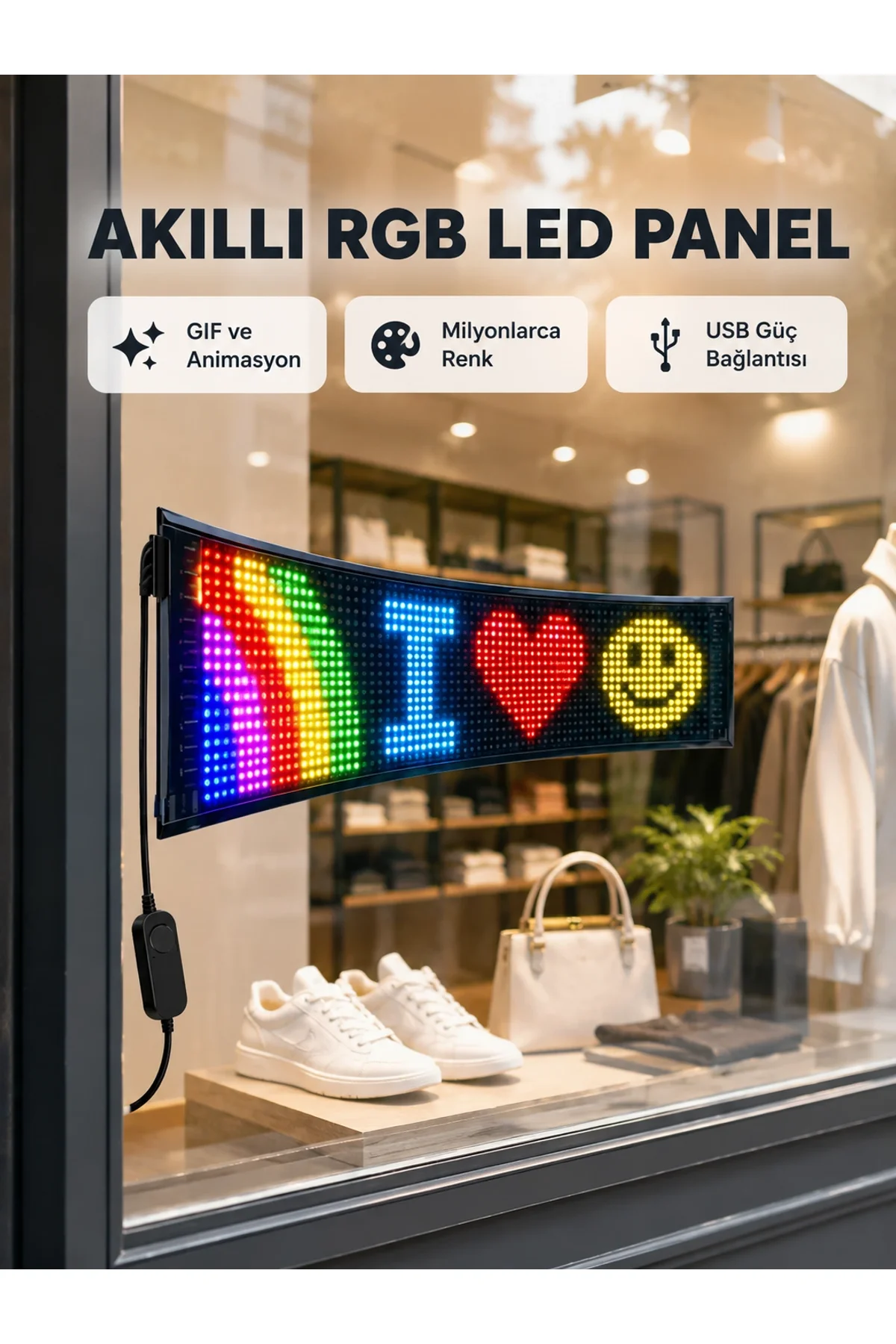 Rgb Led Panel – Usb Güç Girişli, Gıf Ve Yazı Gösterimli Akıllı Ekran