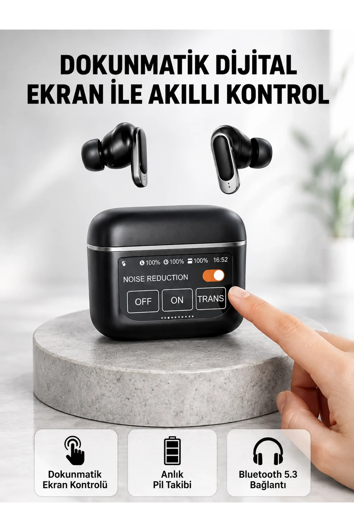 Bluetooth 5.3 Anc Kablosuz Kulaklık – Dokunmatik Kontrol, Dijital Ekran Ve Uzun Pil Ömrü