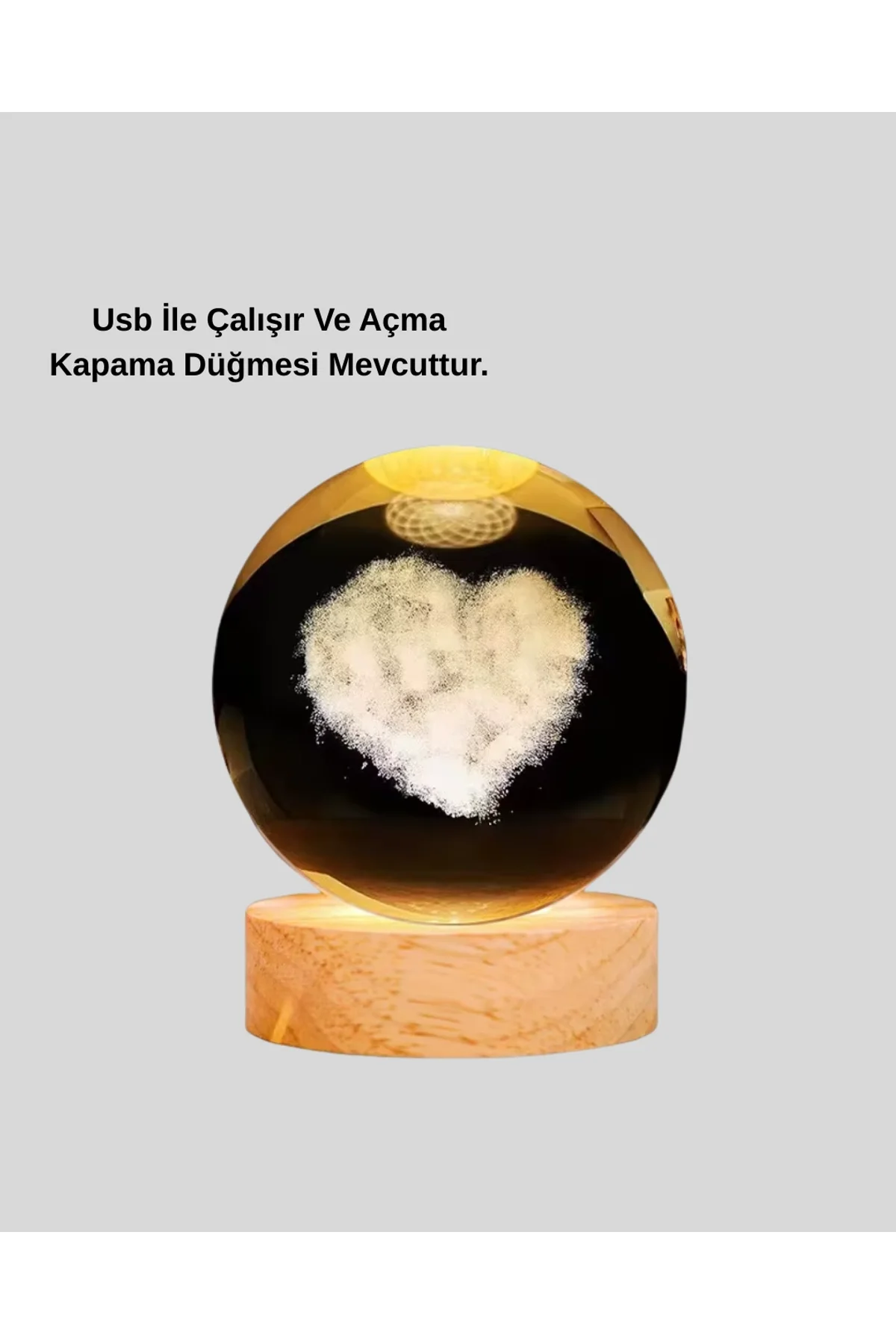 Romantik Kalpli Kristal Cam Küre Usb’li Işıklı Dekoratif Obje - Just Cheap Store Görsel 5