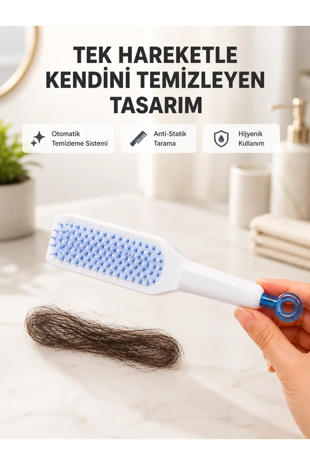 Kendi Kendini Temizleyen Saç Tarağı – Anti-statik, Silikon Uçlu, Abs Malzeme, 22x4 Cm
