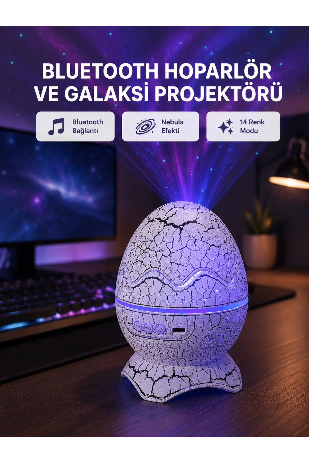 Dinozor Yumurta Gece Lambası Projektör – 14 Renk Seçeneği