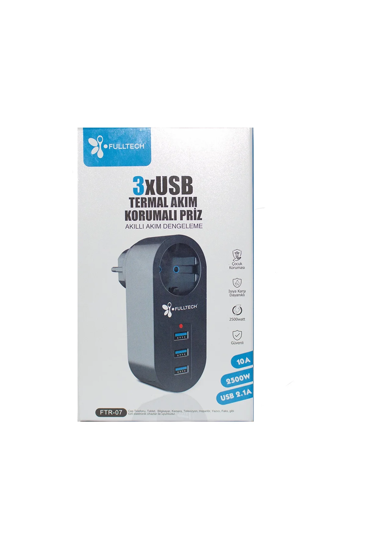 Akım Korumalı Tekli Priz - Akıllı Akım Dengeleme - 3xusb - Isıya Karşı Dayanıklı