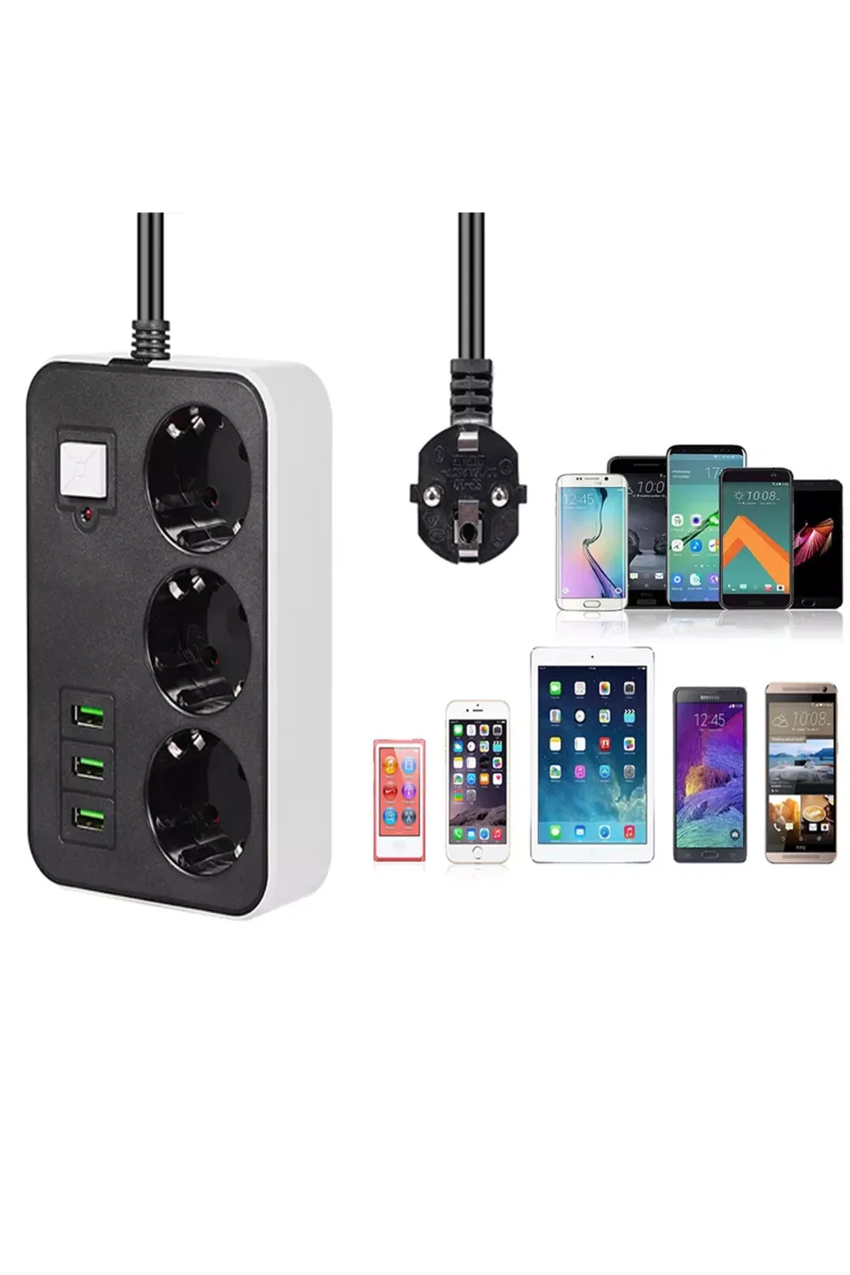 3 USB’li 3’lü 1.8 m Akım Korumalı Priz - Just Cheap Store Görsel 5