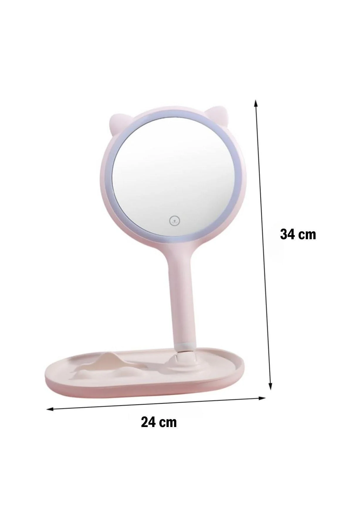 Kedi Kulaklı Telefon Standlı Yuvarlak Dokunmatik Led Ayarlı Masa Üstü Makyaj Aynası - Just Cheap Store Görsel 3
