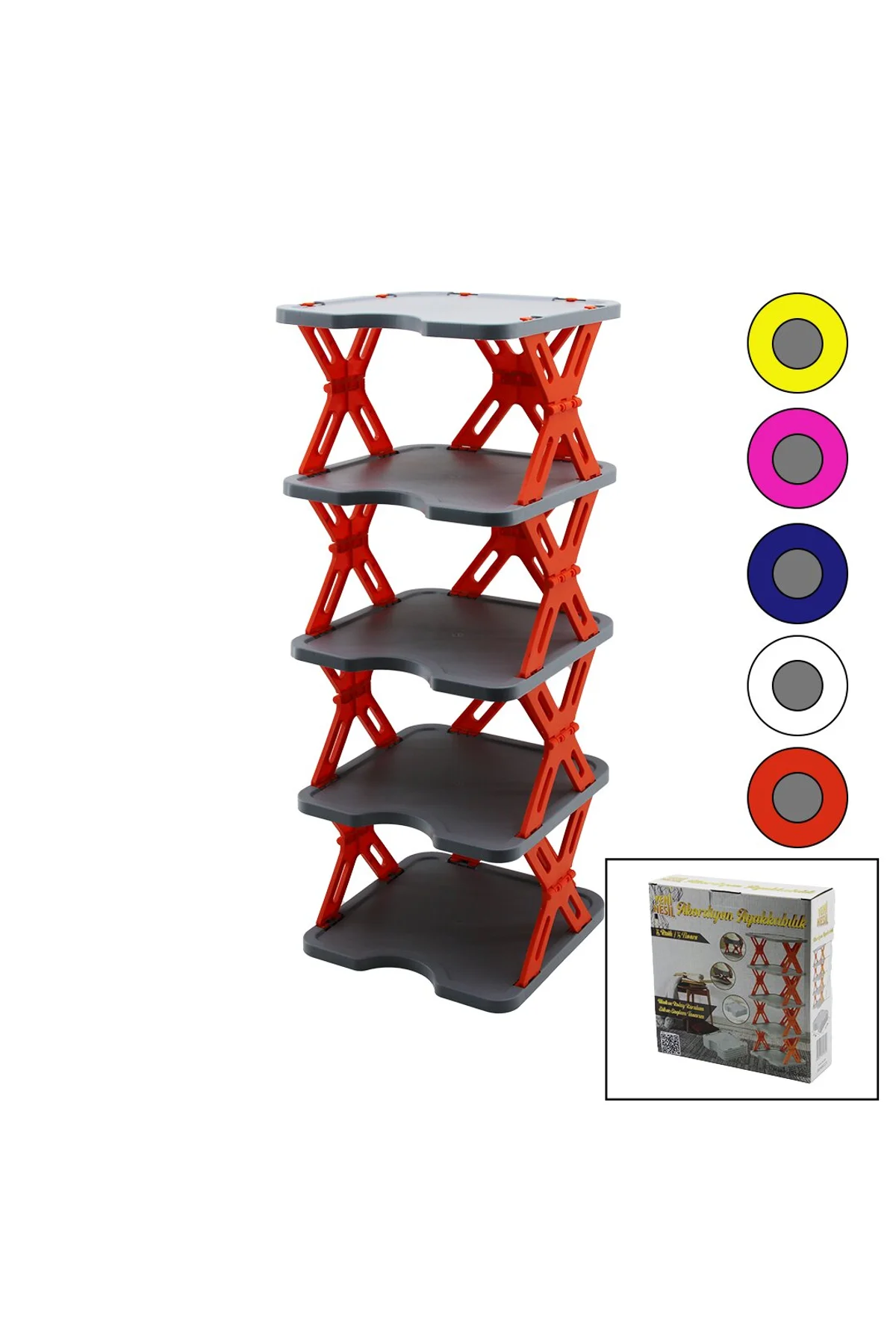 YENİ NESİL AKORDİYON - KATLANIR - 5 KATLI PLASTİK AYAKKABILIK GRİ TABAN-27X27CM - RENKLİ AYAKLAR