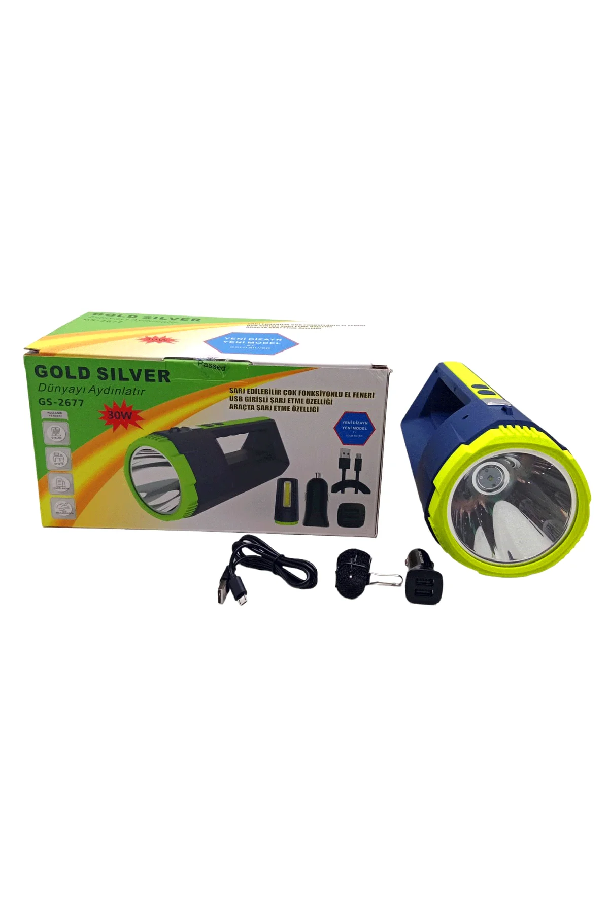 2İN1 30W - 10W COB LED USB - OTO ŞARJLI EL FENERİ PROJEKTÖR