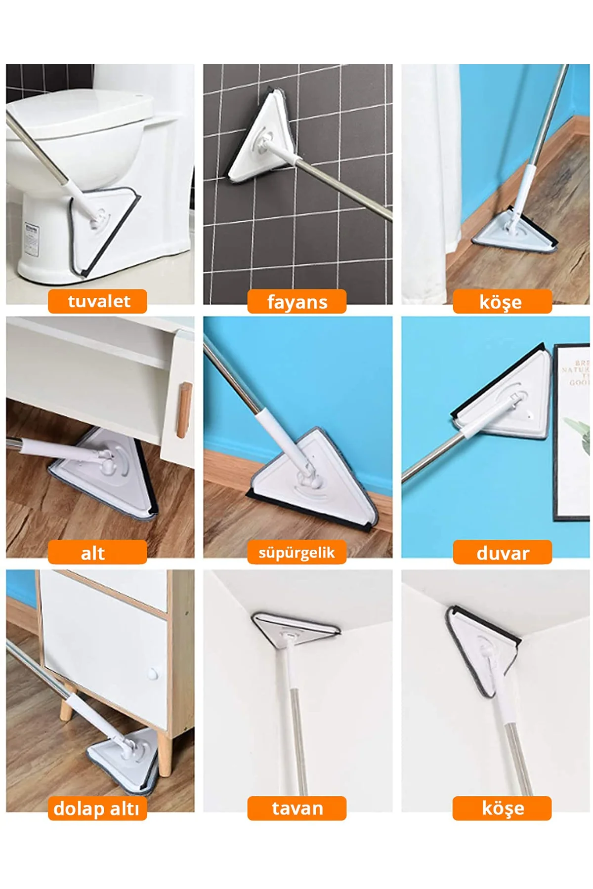 Üçgen Mop Cam Duvar Tavan Fayans Parke Temizleyici Mop - Just Cheap Store Görsel 4