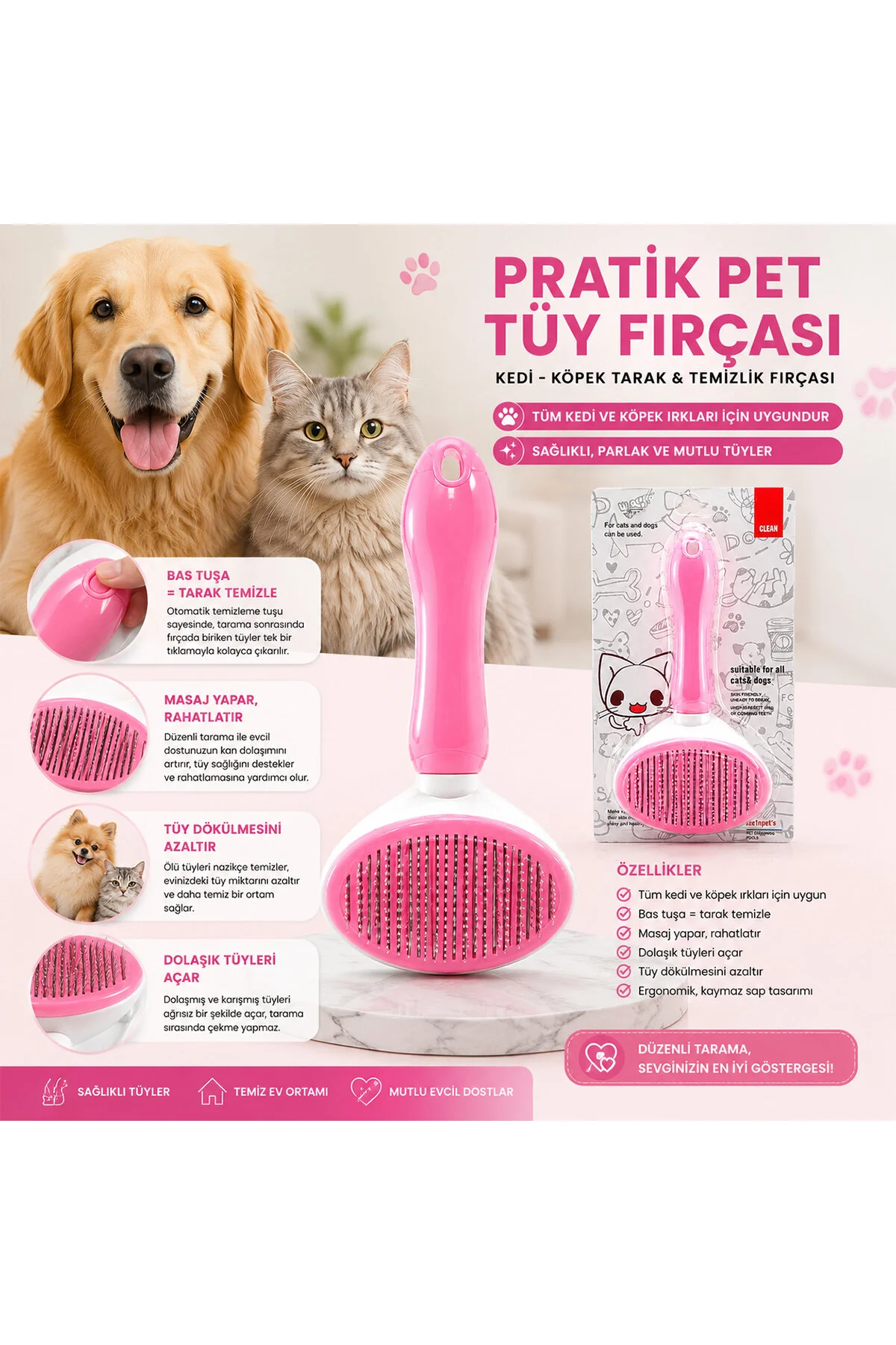 PRATİK KEDİ KÖPEK TARAK - TEMİZLİK FIRÇASI PET SHOP - Just Cheap Store Görsel 2