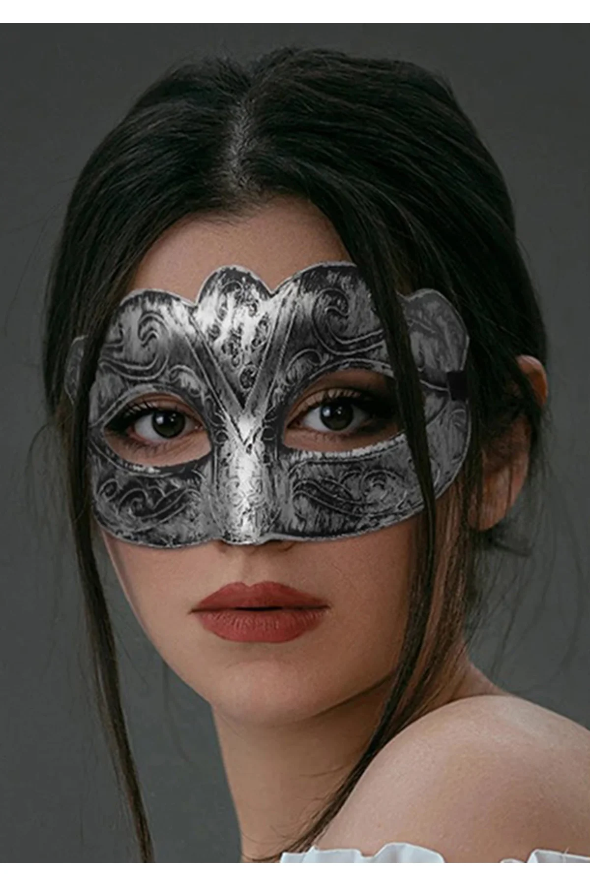 Maskeli Balo Antik Gri Gümüş Eskitilmiş Maske Balo Venedik (4741) - Just Cheap Store Görsel 4