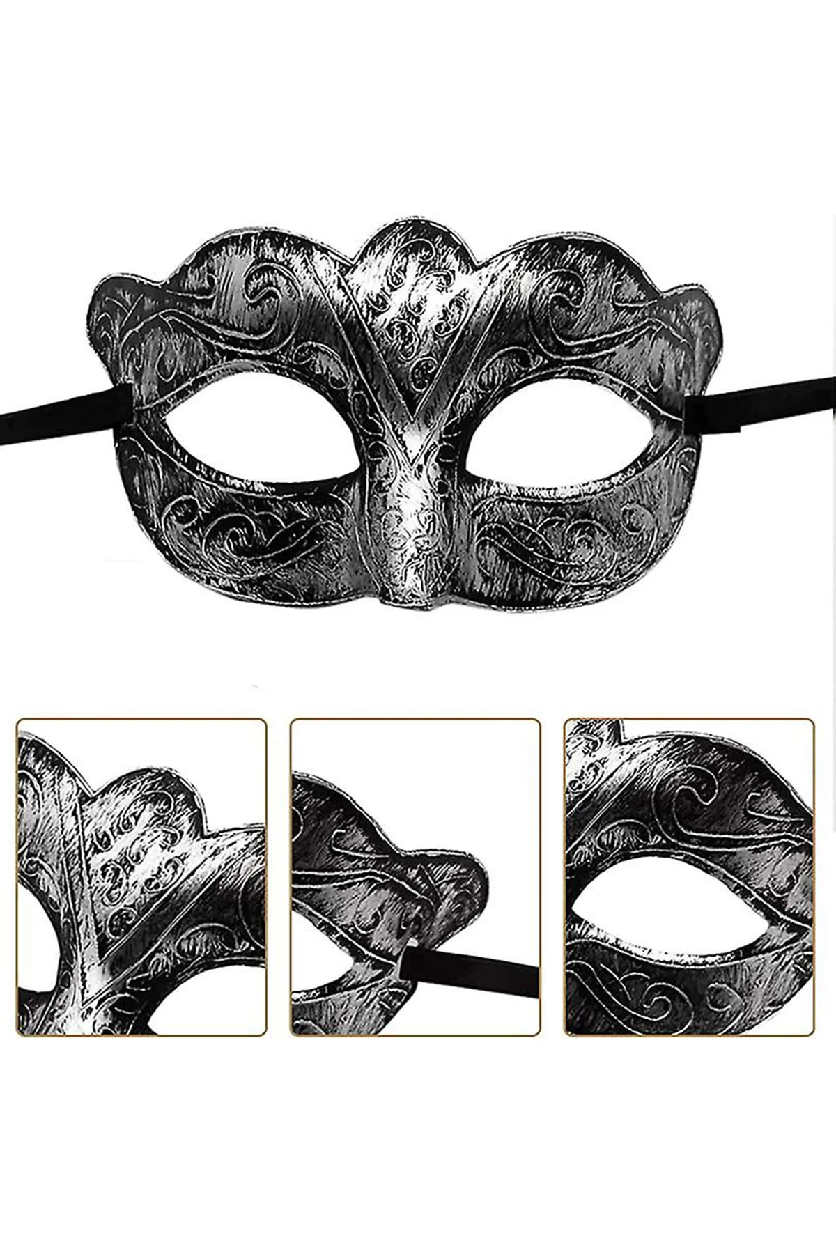 Maskeli Balo Antik Gri Gümüş Eskitilmiş Maske Balo Venedik (4741) - Just Cheap Store Görsel 2