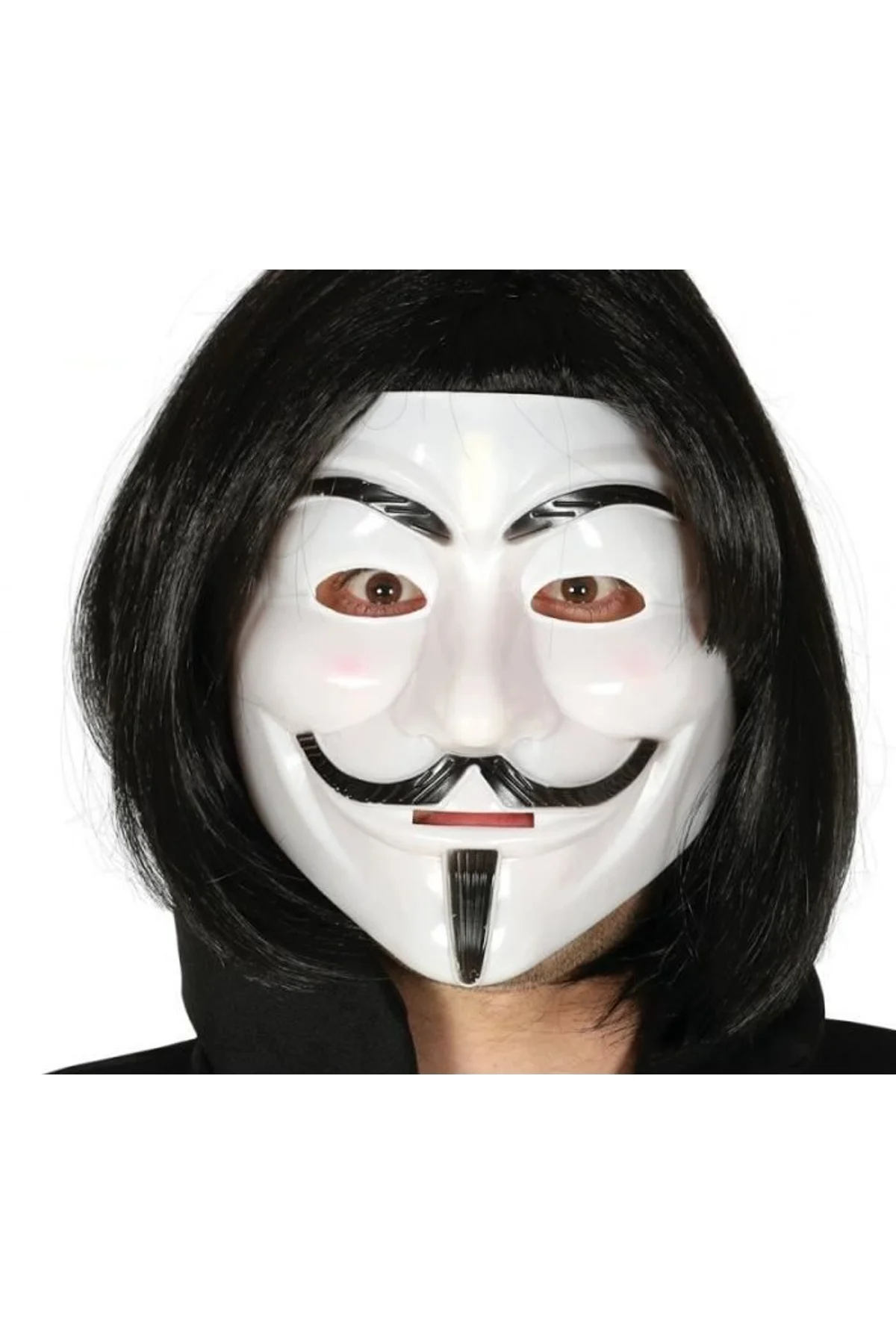 Siyah Renk Takma Kısa Saç ve V For Vendetta Maskesi Anonymous Maskesi (4741)