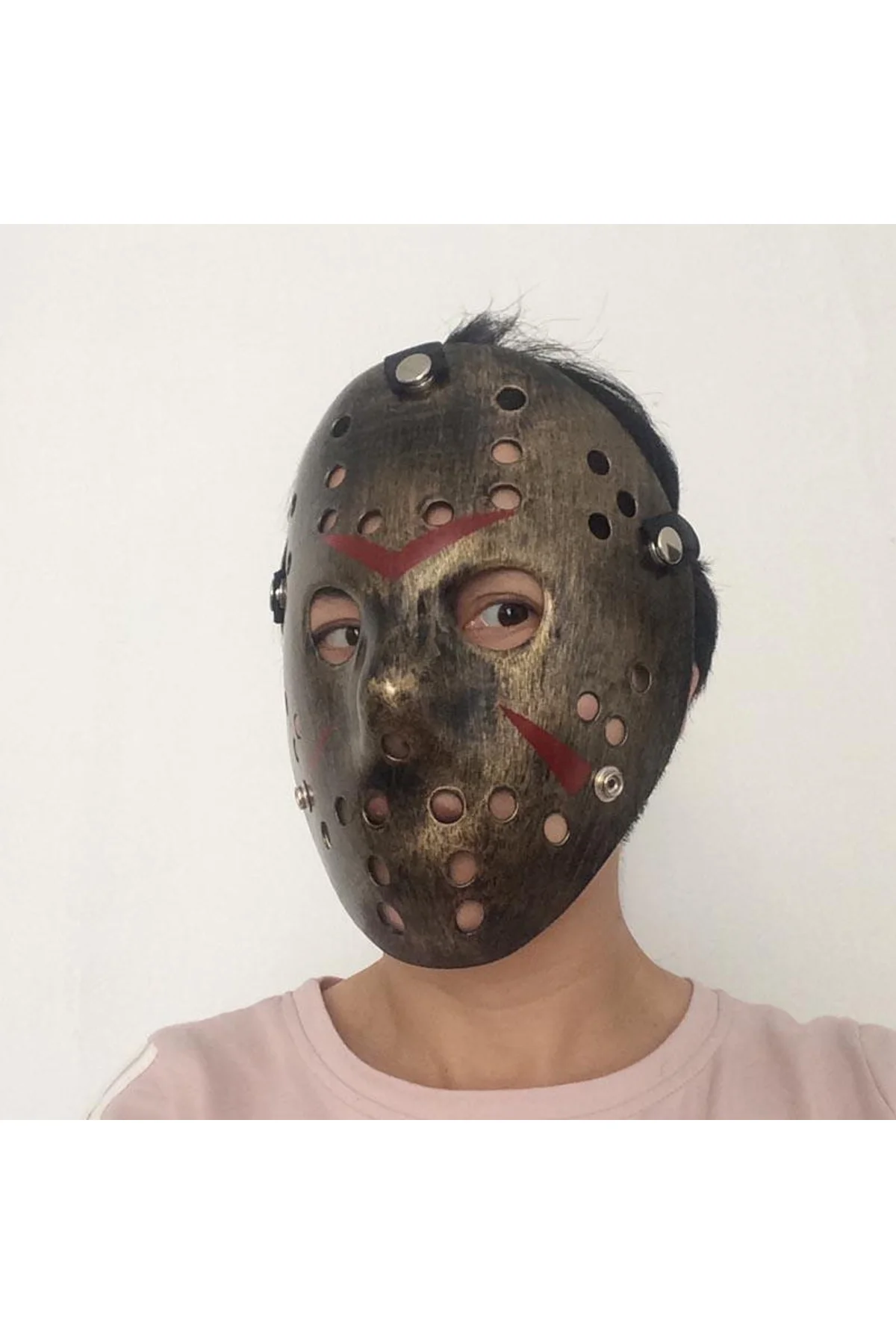 Bakır Renk Kırmızı Çizgili Tam Yüz Hokey Jason Maskesi Hannibal Maskesi - Just Cheap Store Görsel 3