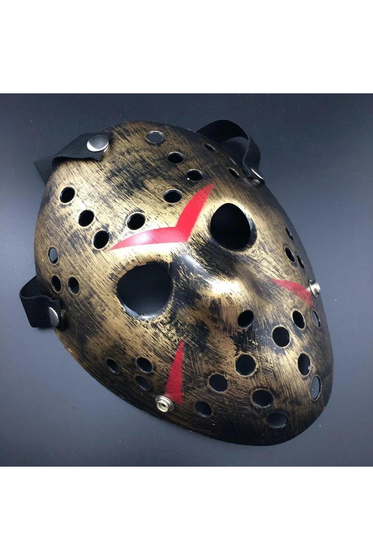 Bakır Renk Kırmızı Çizgili Tam Yüz Hokey Jason Maskesi Hannibal Maskesi - Just Cheap Store Görsel 2