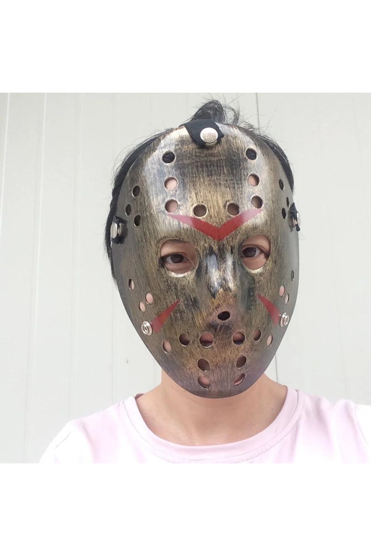 Bakır Renk Kırmızı Çizgili Tam Yüz Hokey Jason Maskesi Hannibal Maskesi - Just Cheap Store Görsel 4