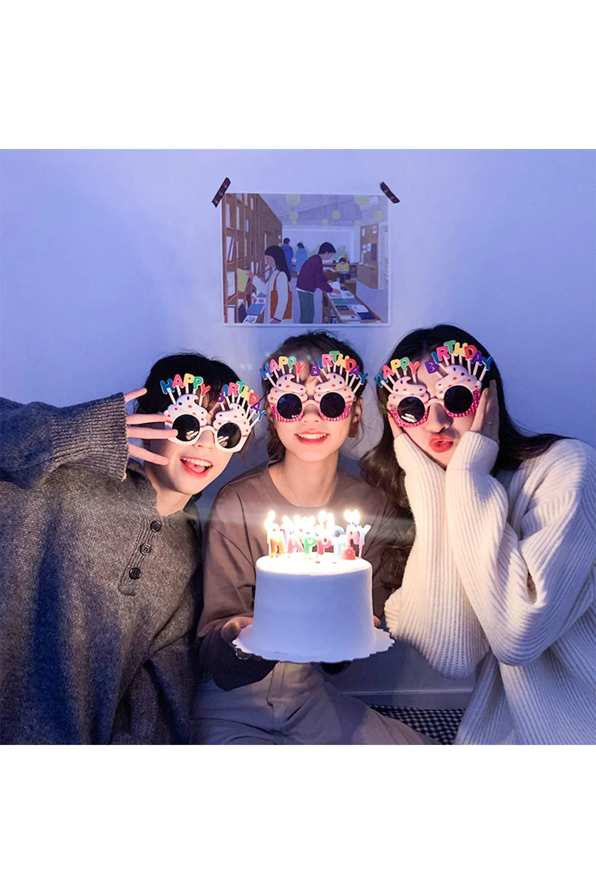 Happy Birthday Yazılı Pembe Fuşya Renk Parti Gözlüğü 12x7 cm - Just Cheap Store Görsel 3