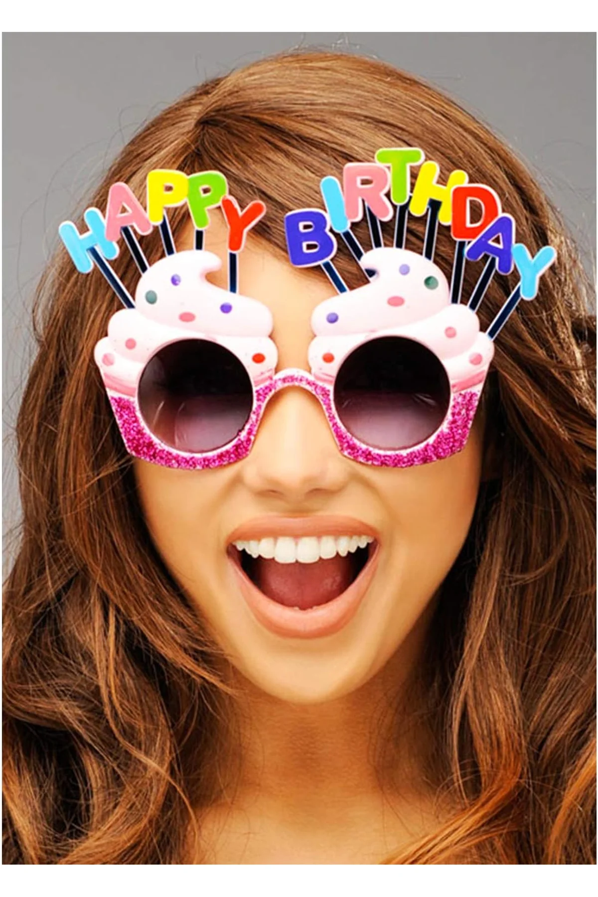 Happy Birthday Yazılı Pembe Fuşya Renk Parti Gözlüğü 12x7 cm - Just Cheap Store Görsel 2