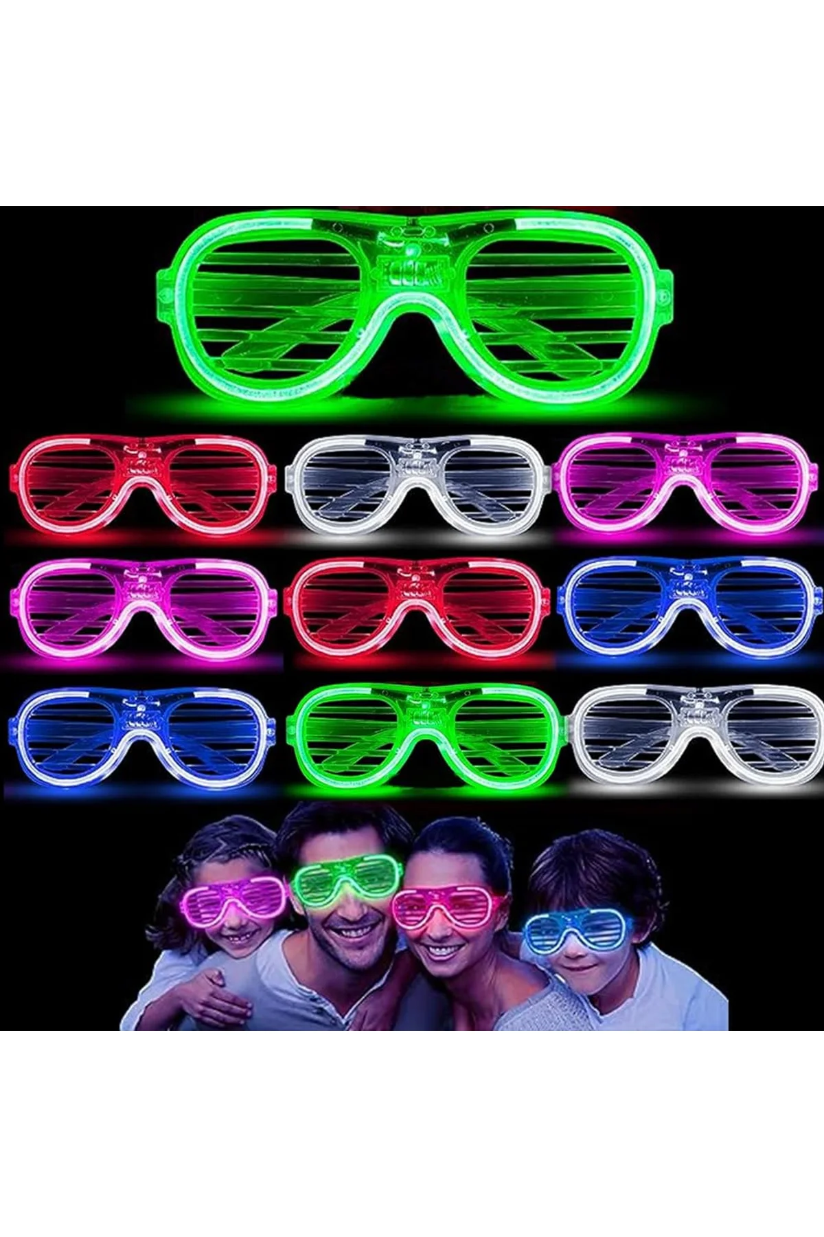 Glow Model 3 Farklı Fonksiyonlu Işıklı Panjur Parti Gözlüğü Karışık Renk 12 Adet - Just Cheap Store Görsel 3