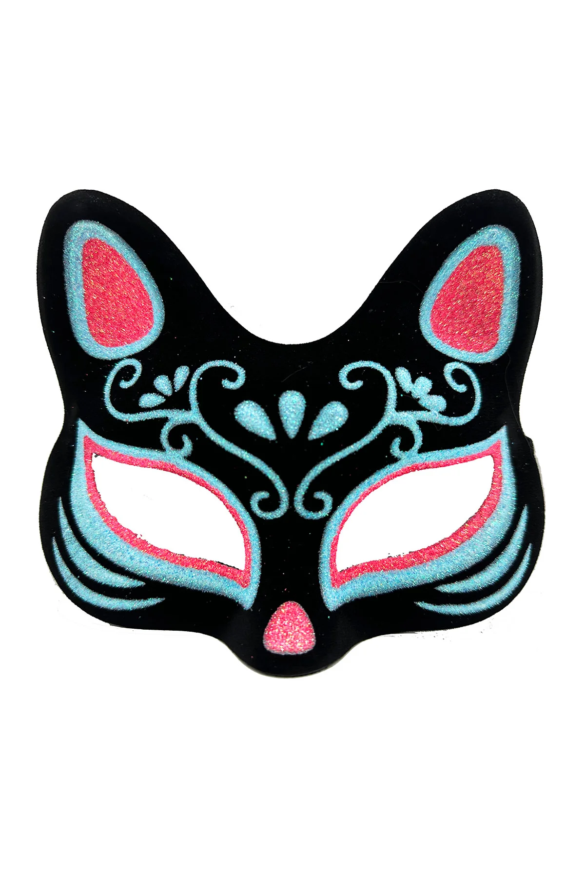 Siyah Renk Süet Kaplama Üzeri Mavi Kırmızı Simli Kedi Maskesi 17x14 cm - Just Cheap Store Görsel 4