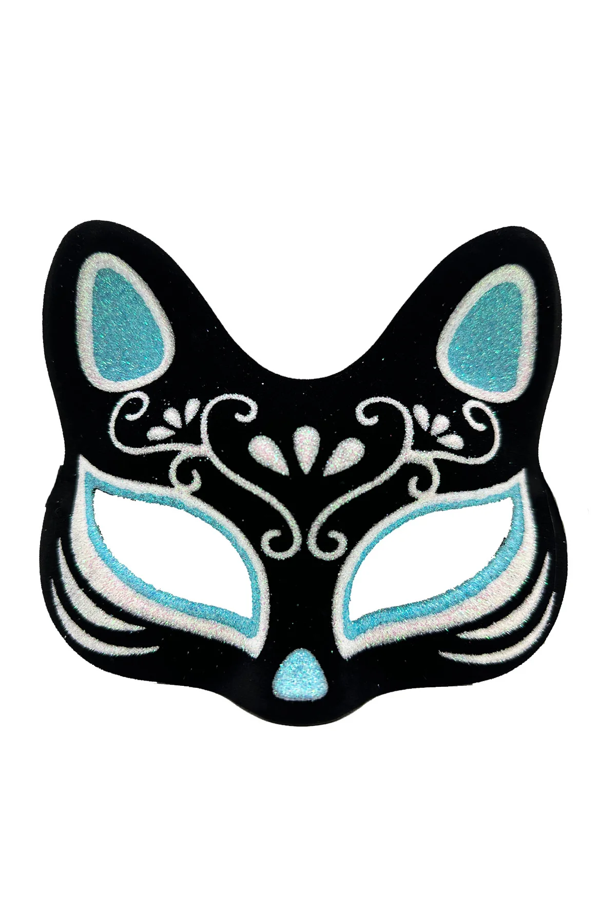 Siyah Renk Süet Kaplama Üzeri Gümüş Mavi Simli Kedi Maskesi 17x14 cm - Just Cheap Store Görsel 4
